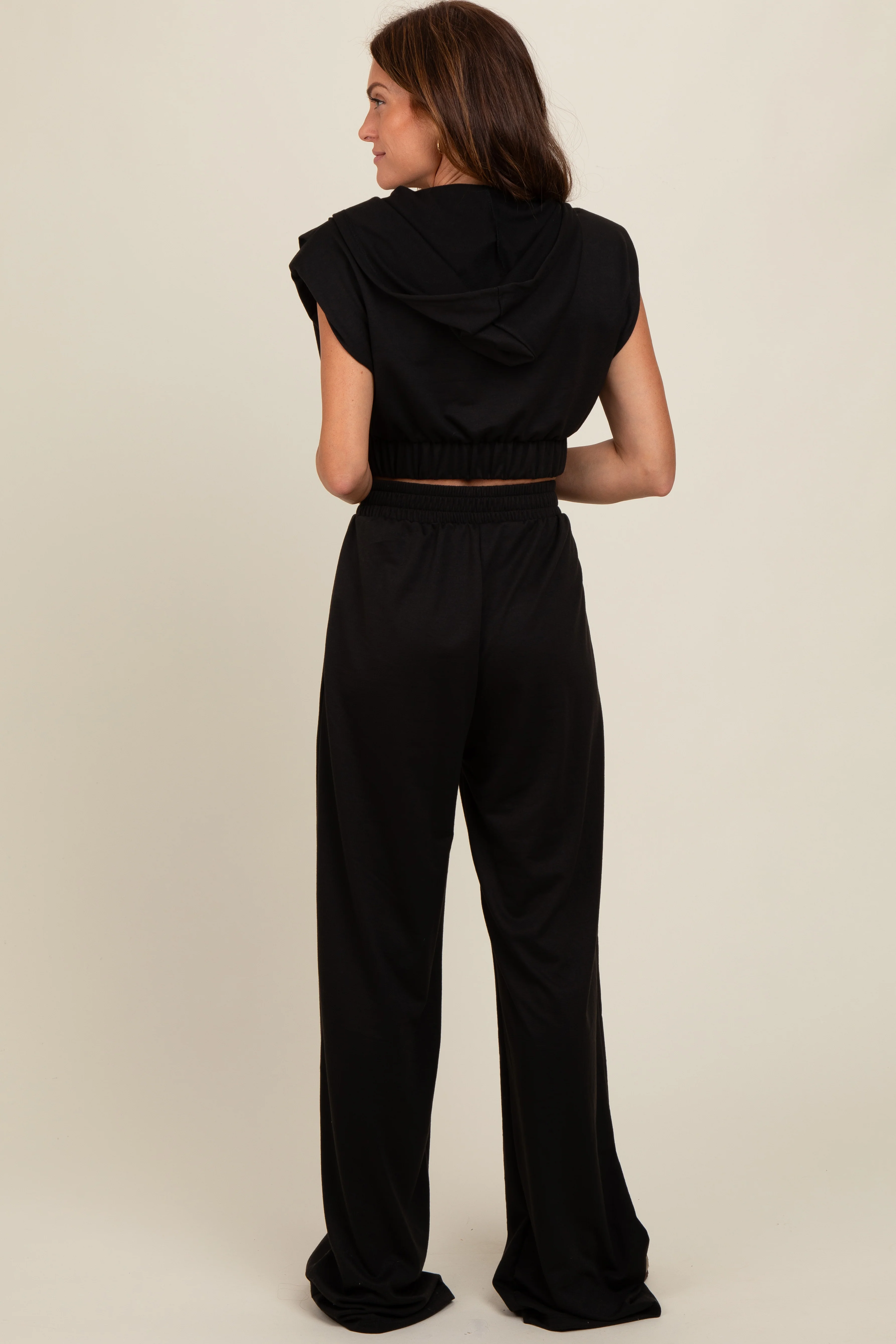Black Cropped Hoodie Pants Set - Image 4