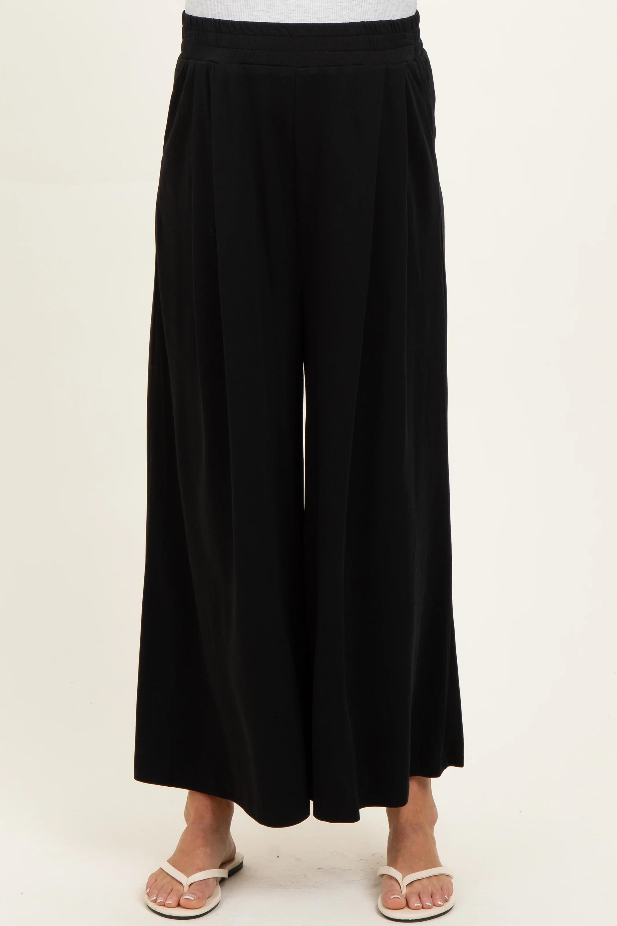 Black Cropped Wide Leg Maternity Pants