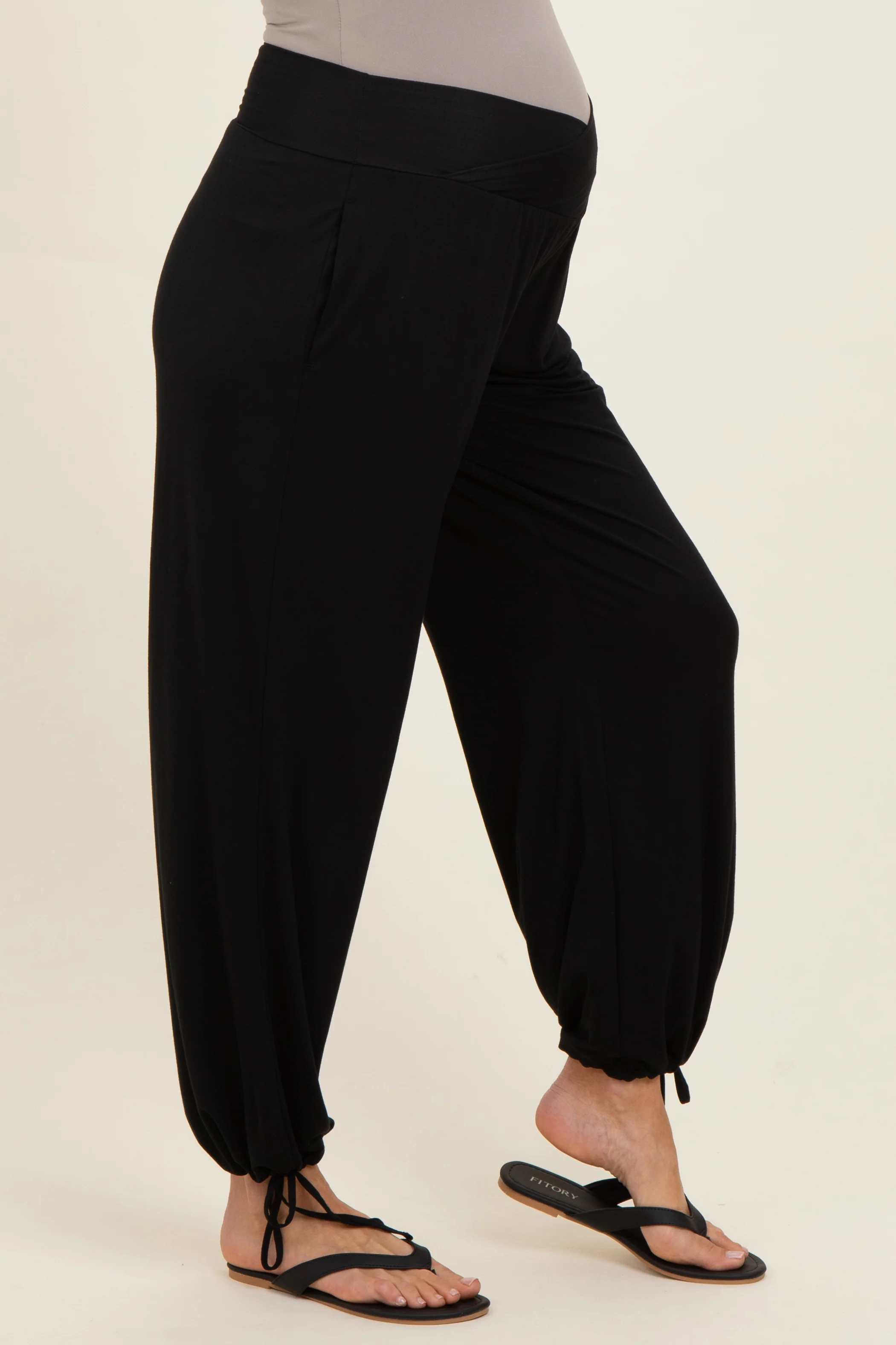 Black Crossover Waist Maternity Pants - Image 4