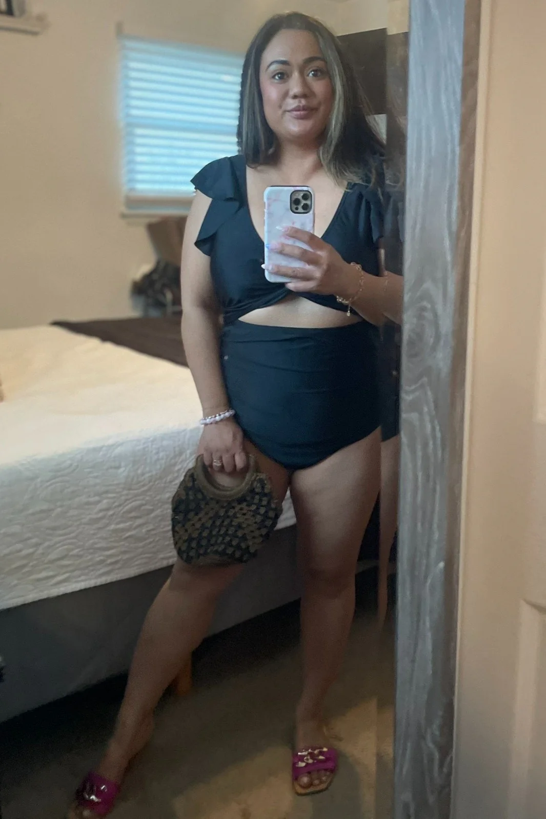 Black Cutout Flutter One Piece Swimsuit - Image 6