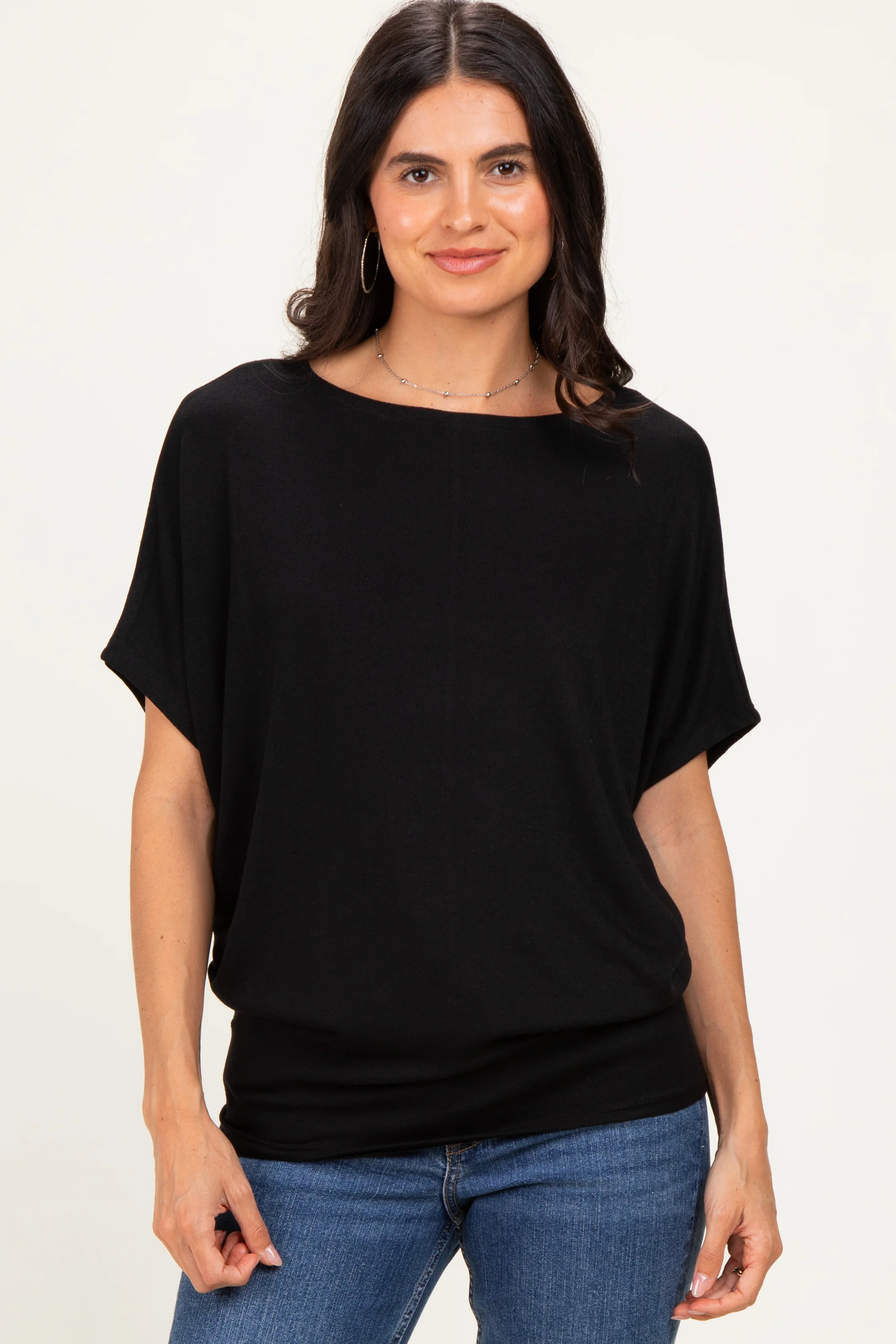Black Dolman Sleeve Boat Neck Maternity Top - Image 5