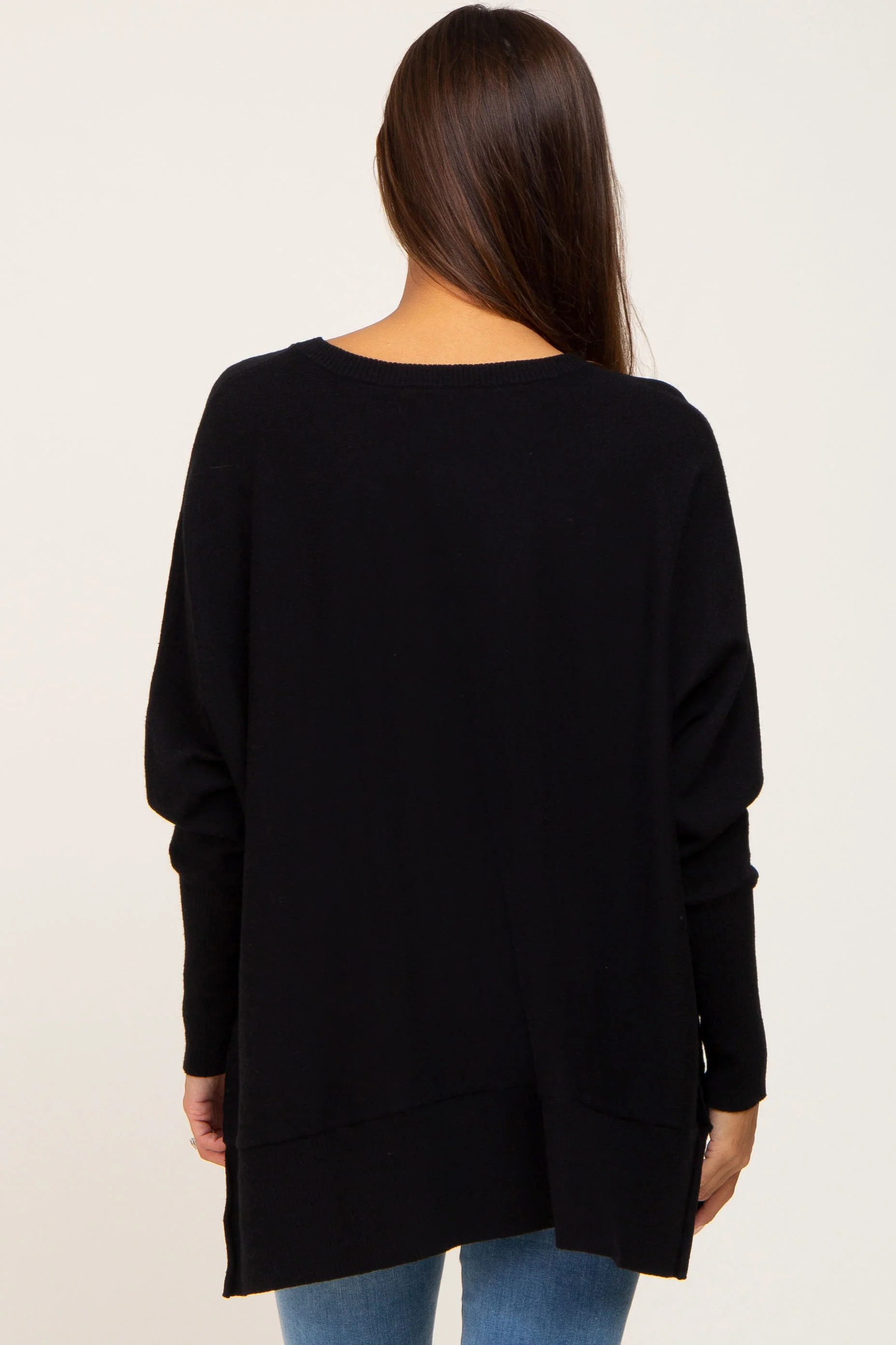 Black Dolman Sleeve Side Slit Maternity Sweater - Image 3
