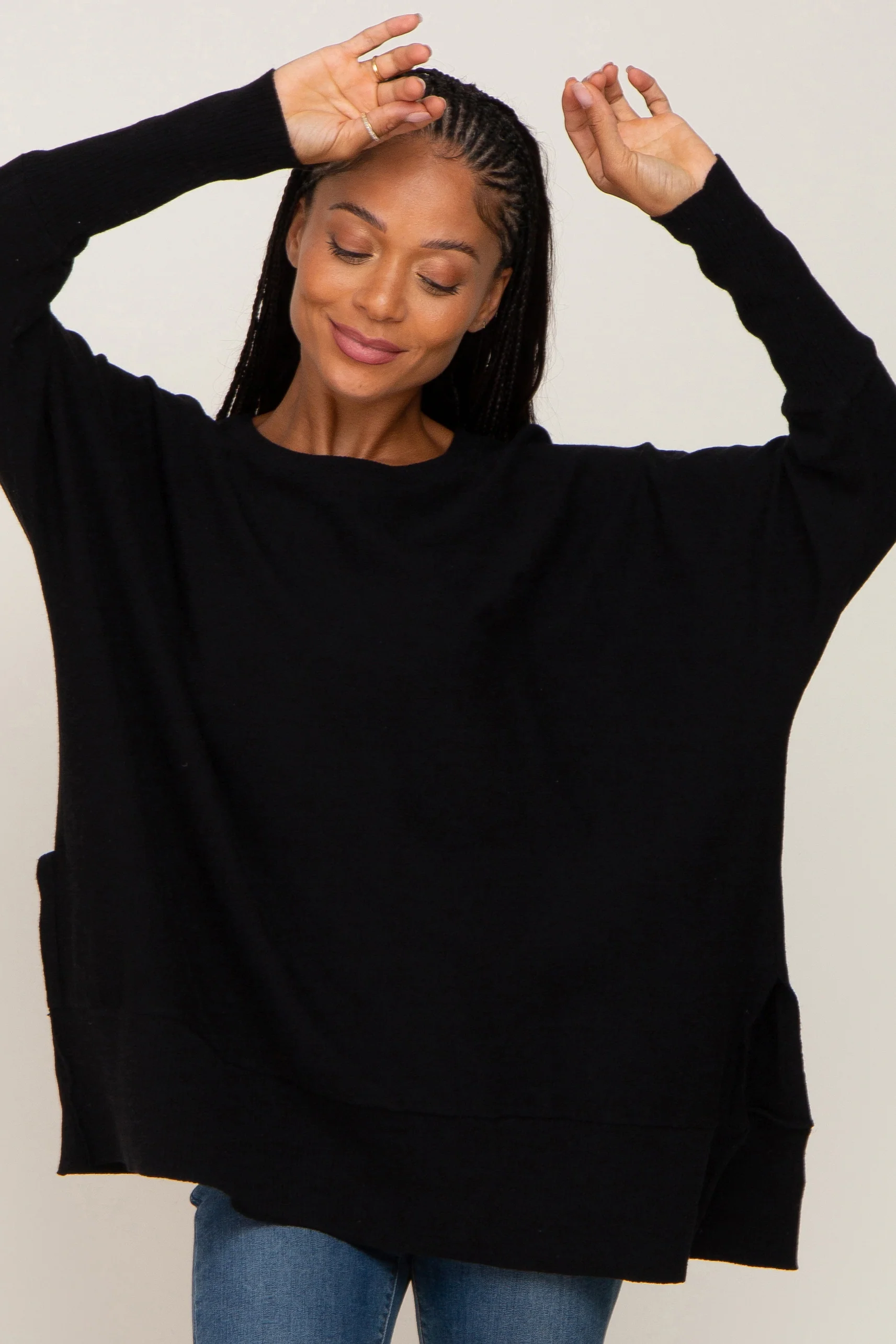 Black Dolman Sleeve Side Slit Maternity Sweater - Image 5