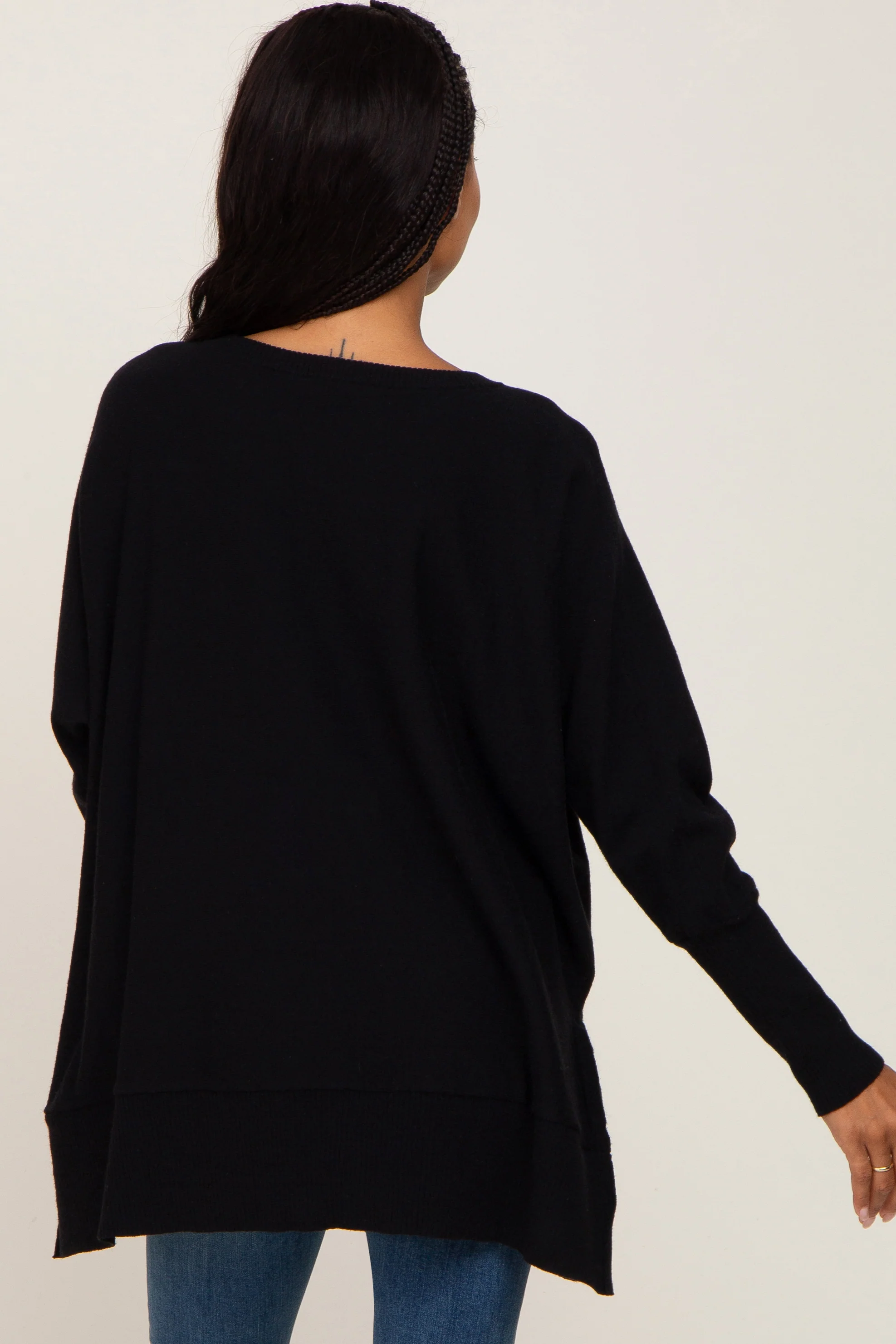 Black Dolman Sleeve Side Slit Sweater - Image 3