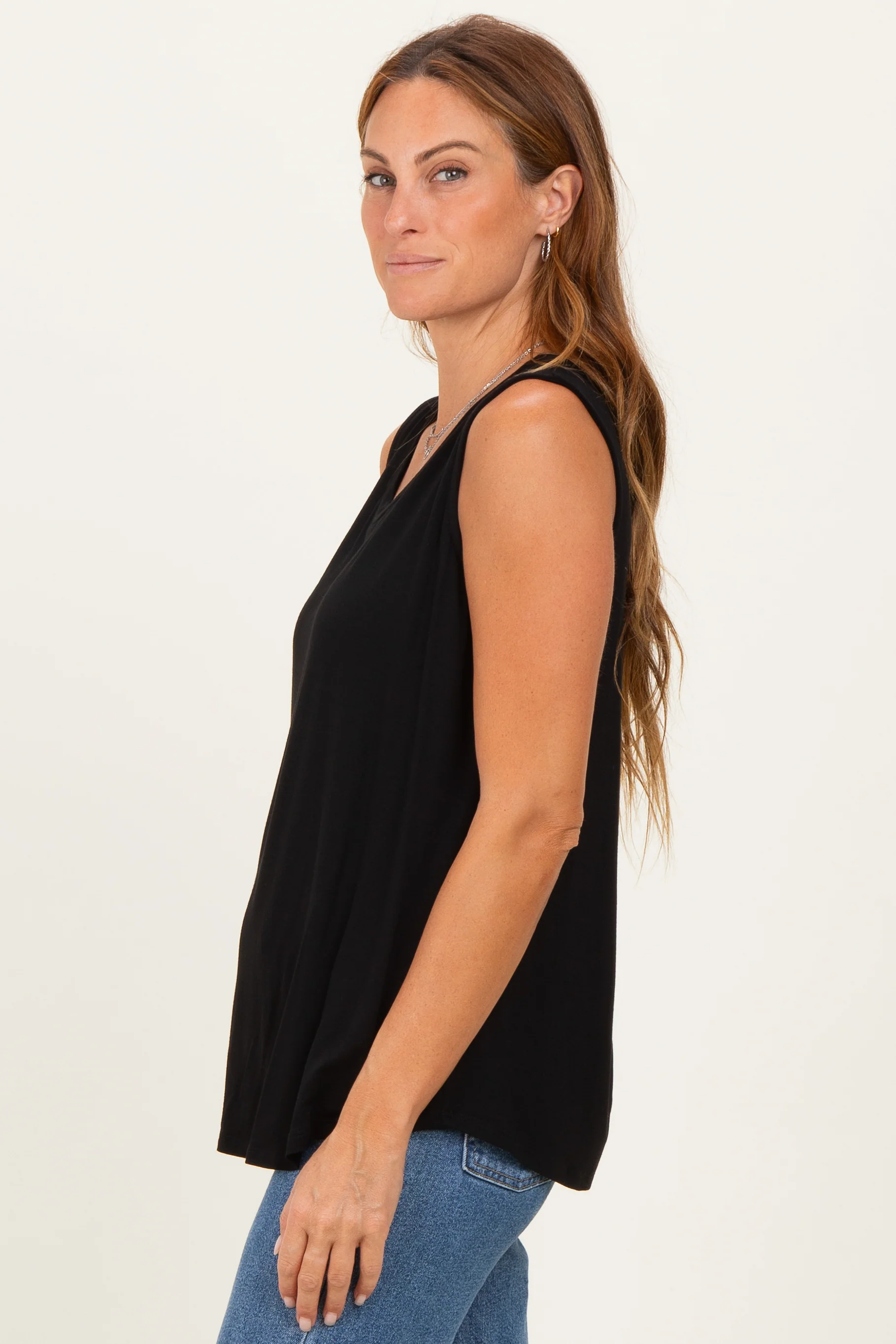 Black Double Layer Nursing Tank Top - Image 3