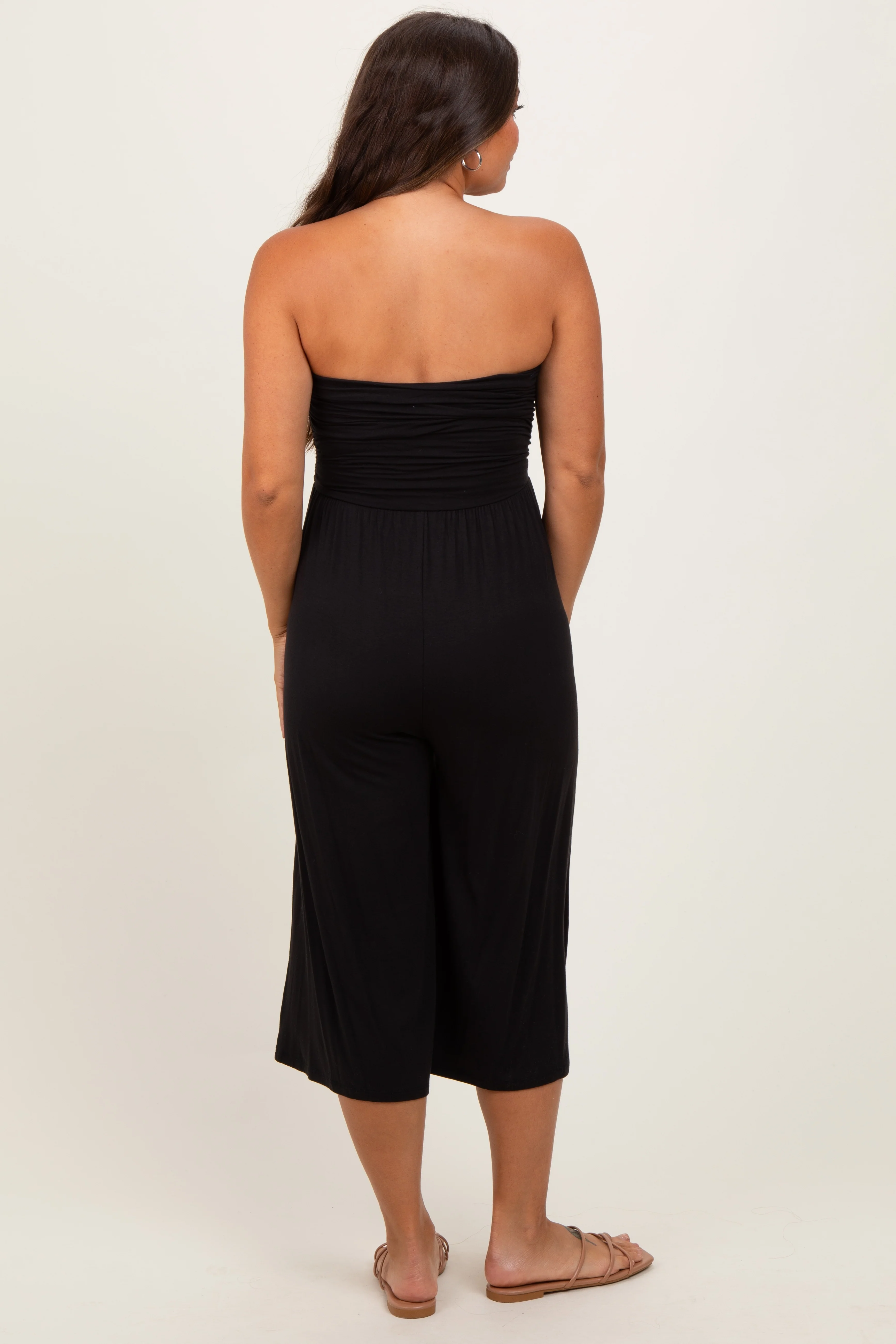Black Double Layered Strapless Tube Top Maternity Jumpsuit - Image 4