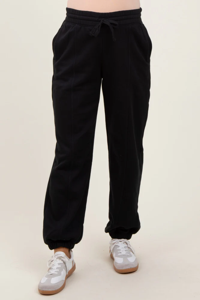 Black Drawstring Relaxed Fit Maternity Sweatpants - Image 3