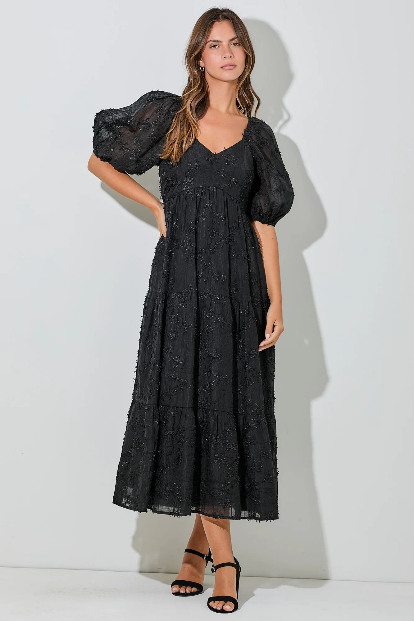 Black Embroidered Floral Overlay Maternity Midi Dress - Image 4