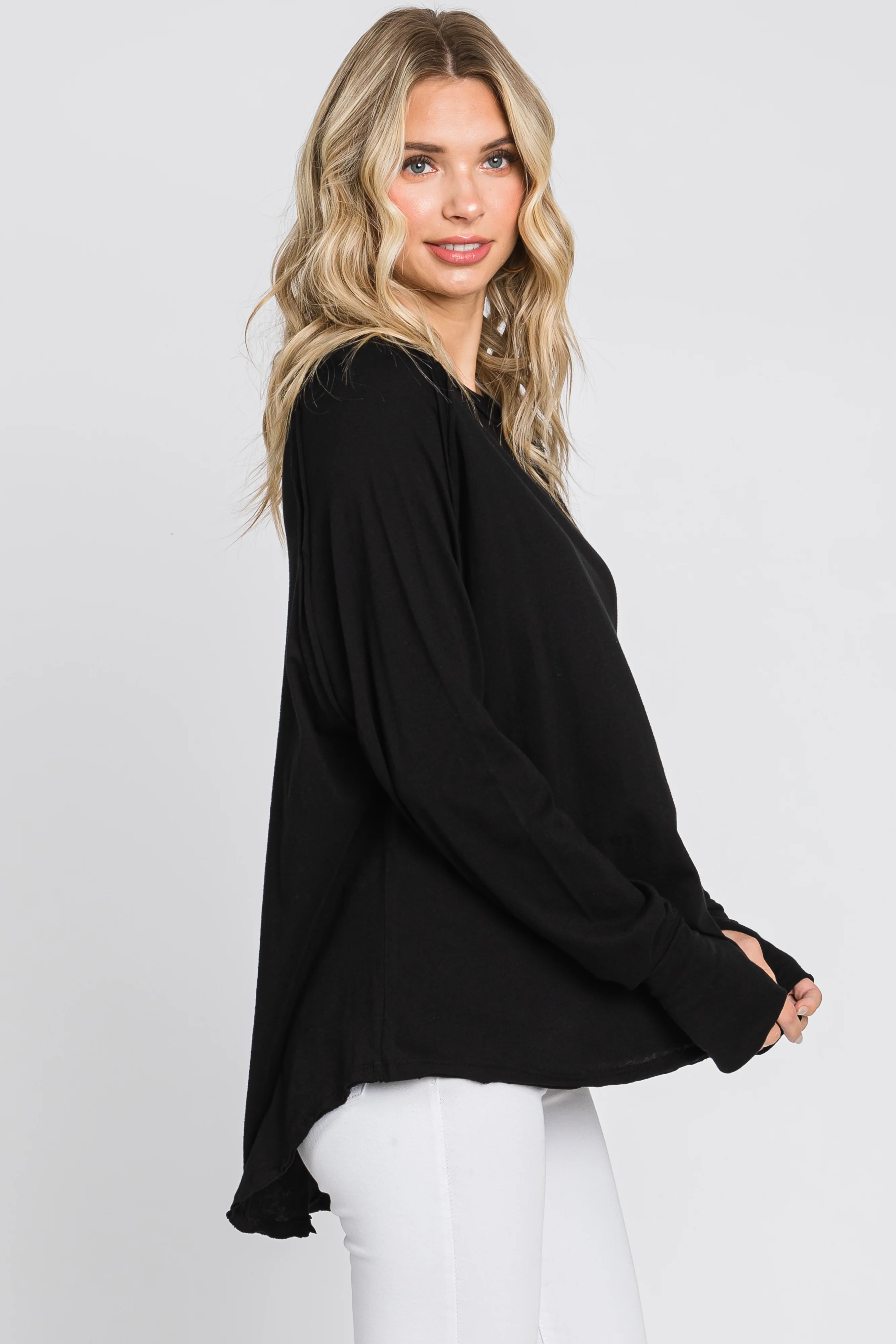 Black Exposed Seam Long Sleeve Top - Image 2