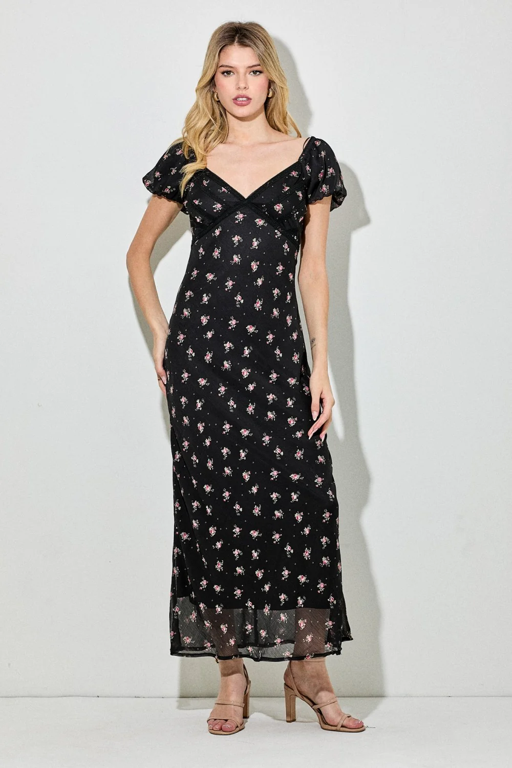Black Floral Chiffon Maternity Midi Dress - Image 5