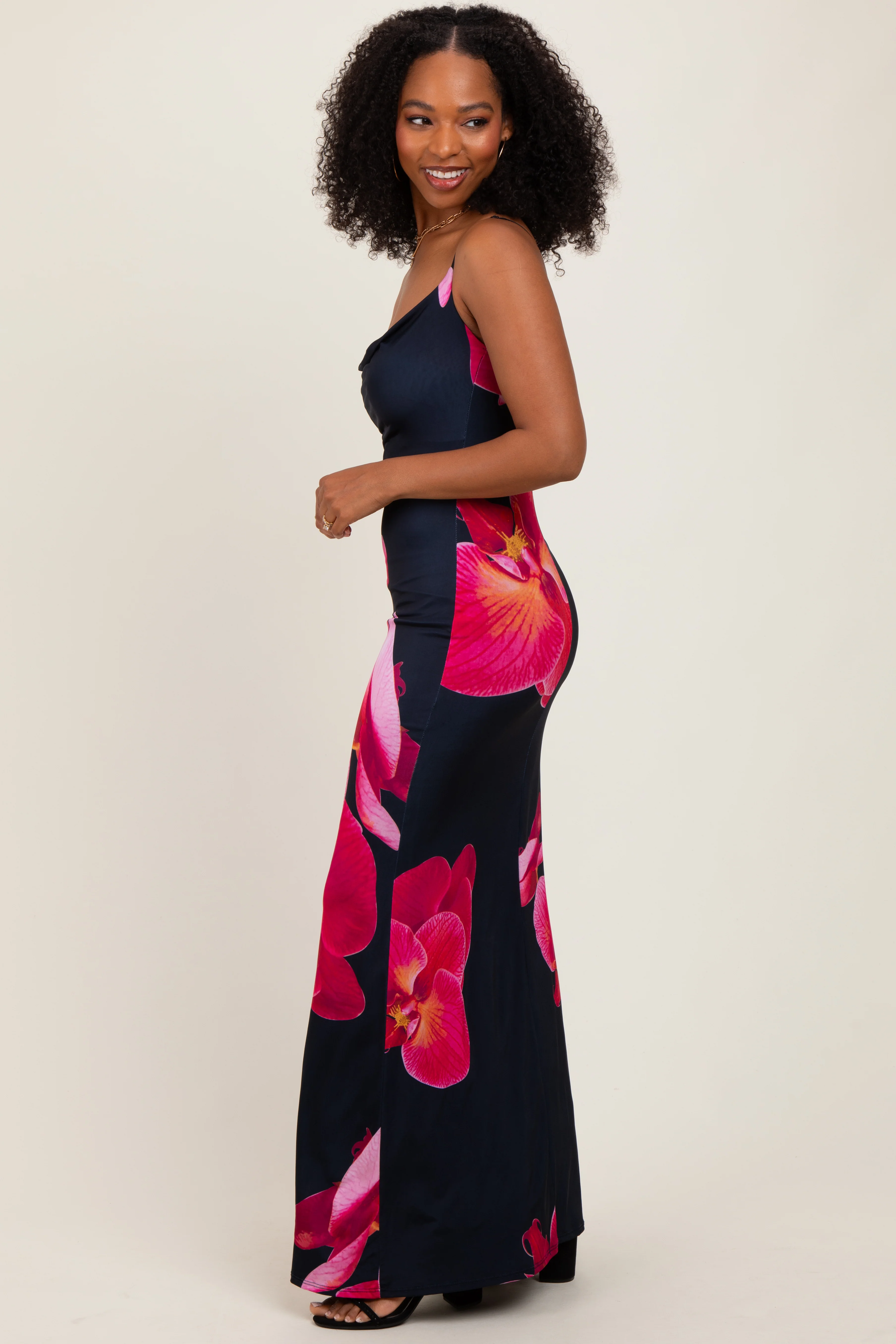 Black Floral Sleeveless Maxi Dress - Image 3