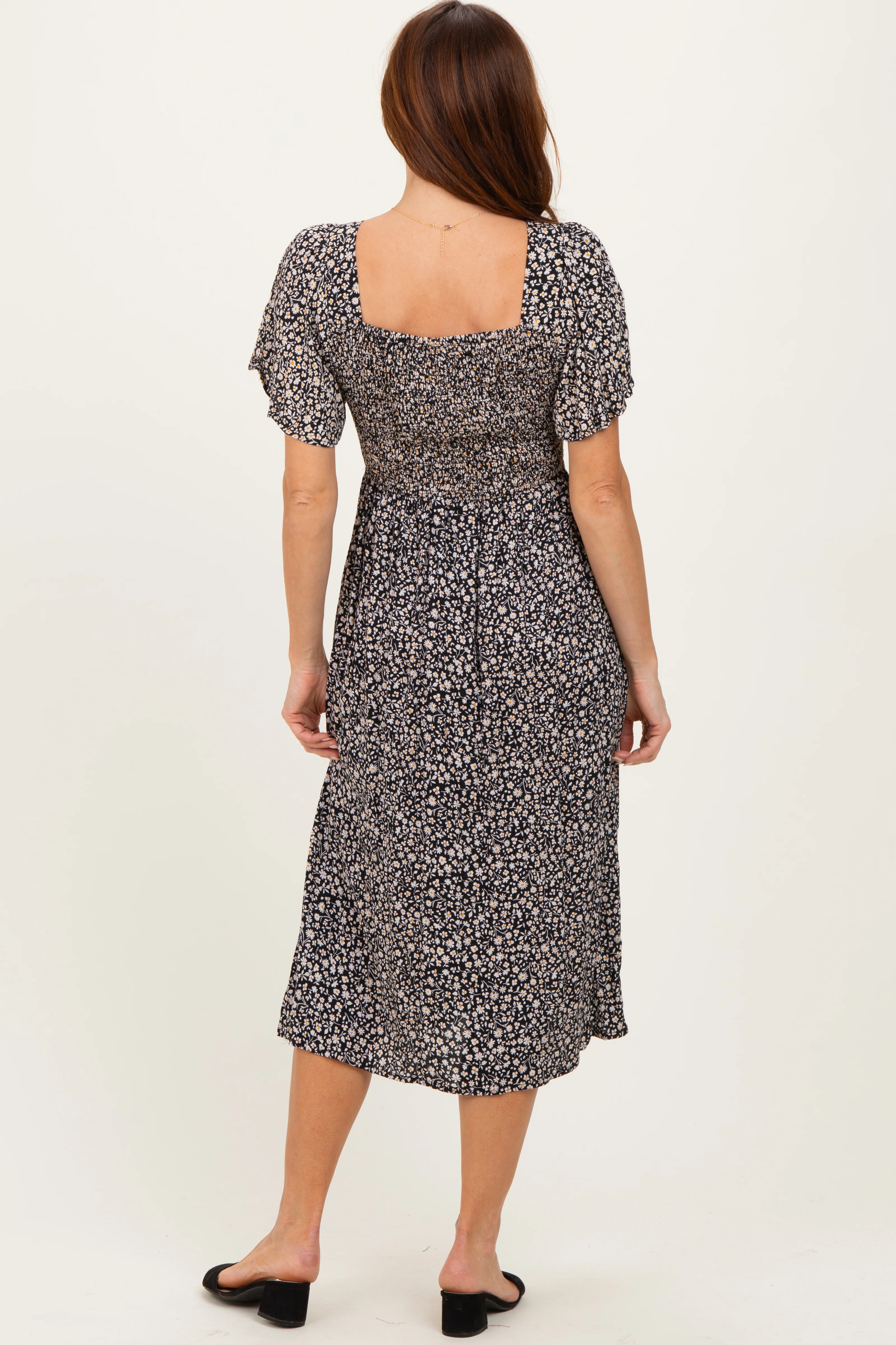 Black Floral Twist Front Cut Out Midi Dress - Image 4