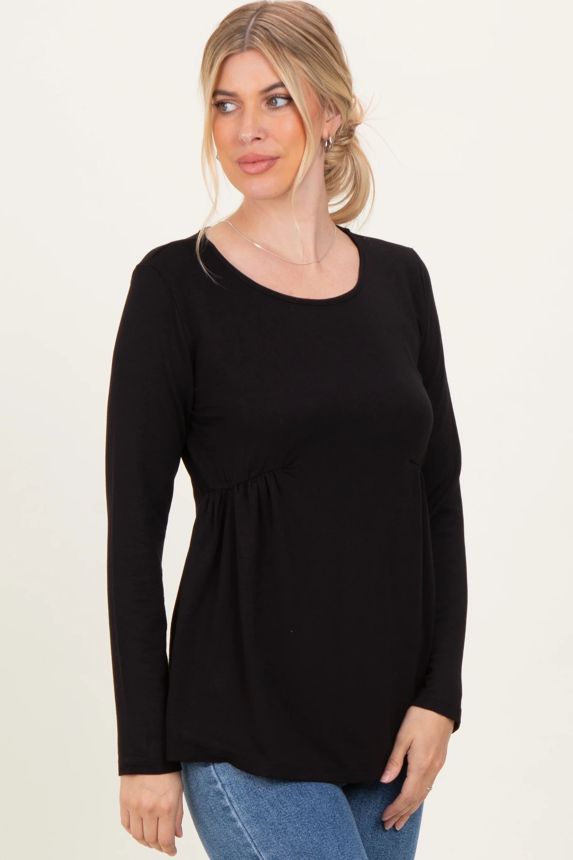 Black French Terry Long Sleeve Scoop Neck Top - Image 3