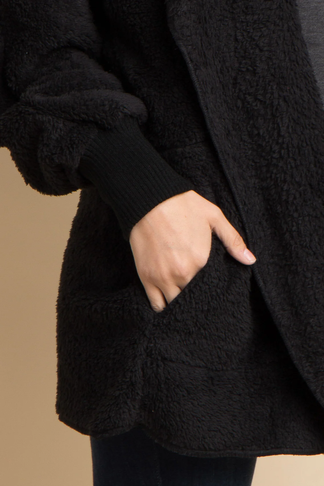 Black Fuzzy Hooded Long Sleeve Jacket - Image 4
