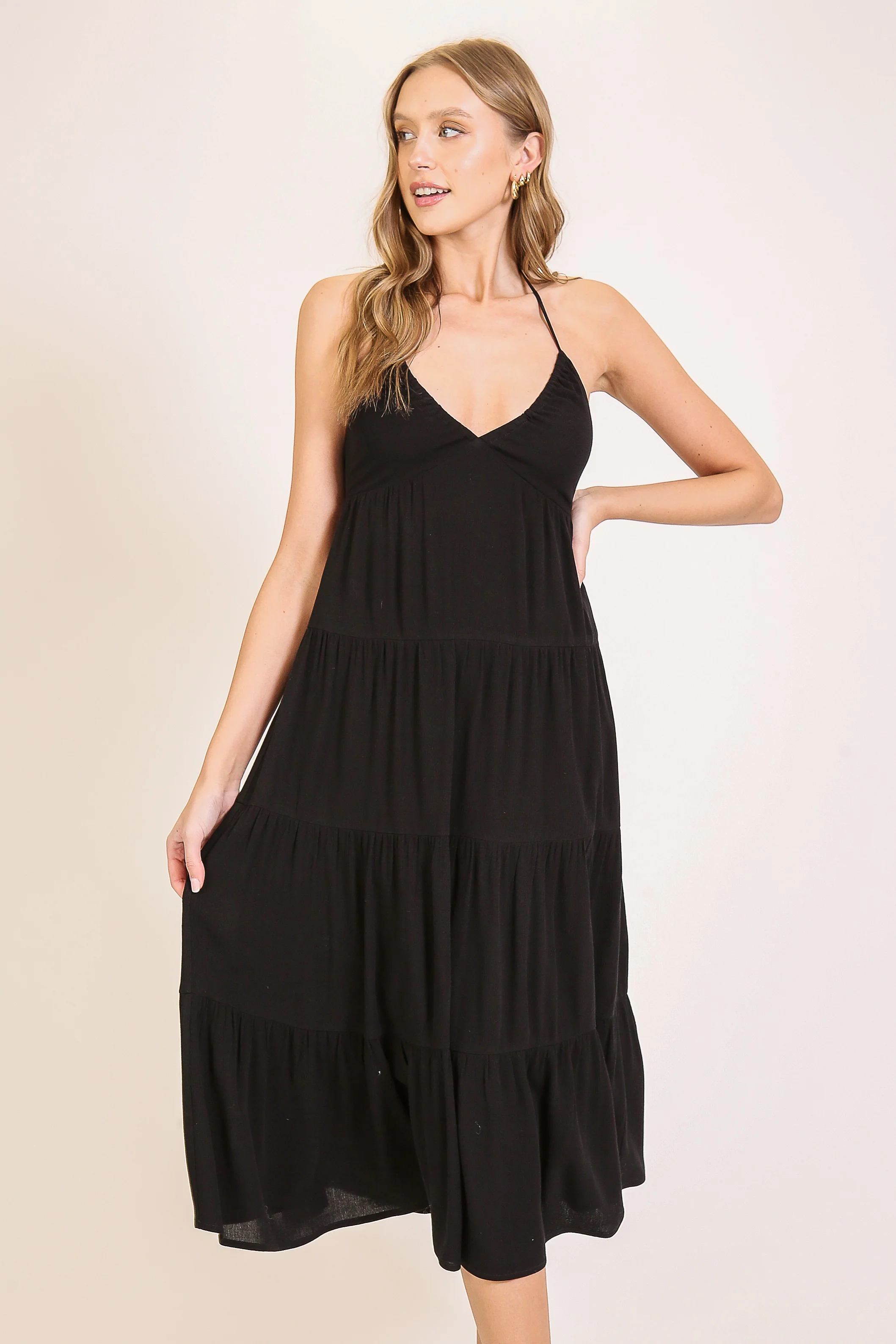 Black Halter Cutout Midi Dress - Image 3