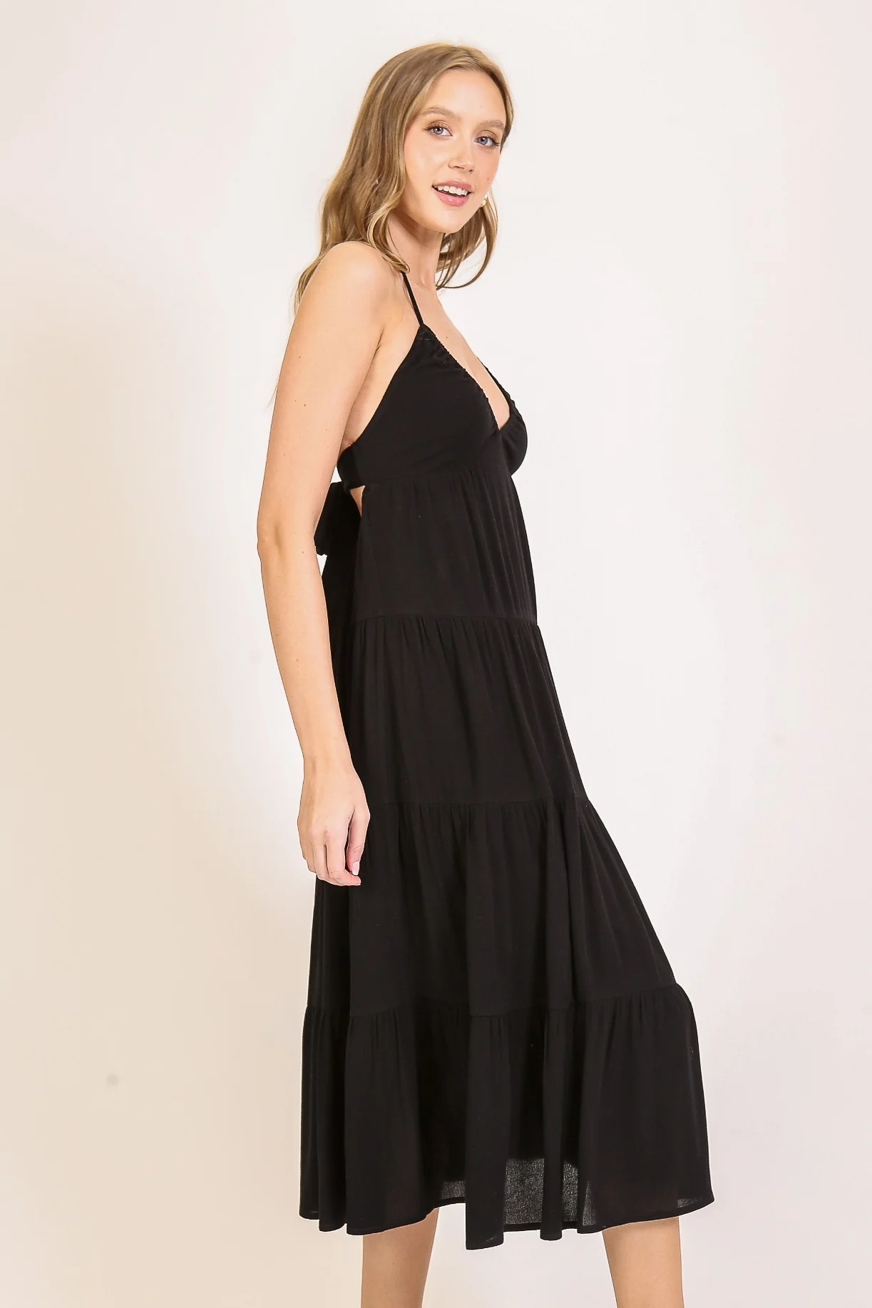 Black Halter Cutout Midi Dress - Image 4