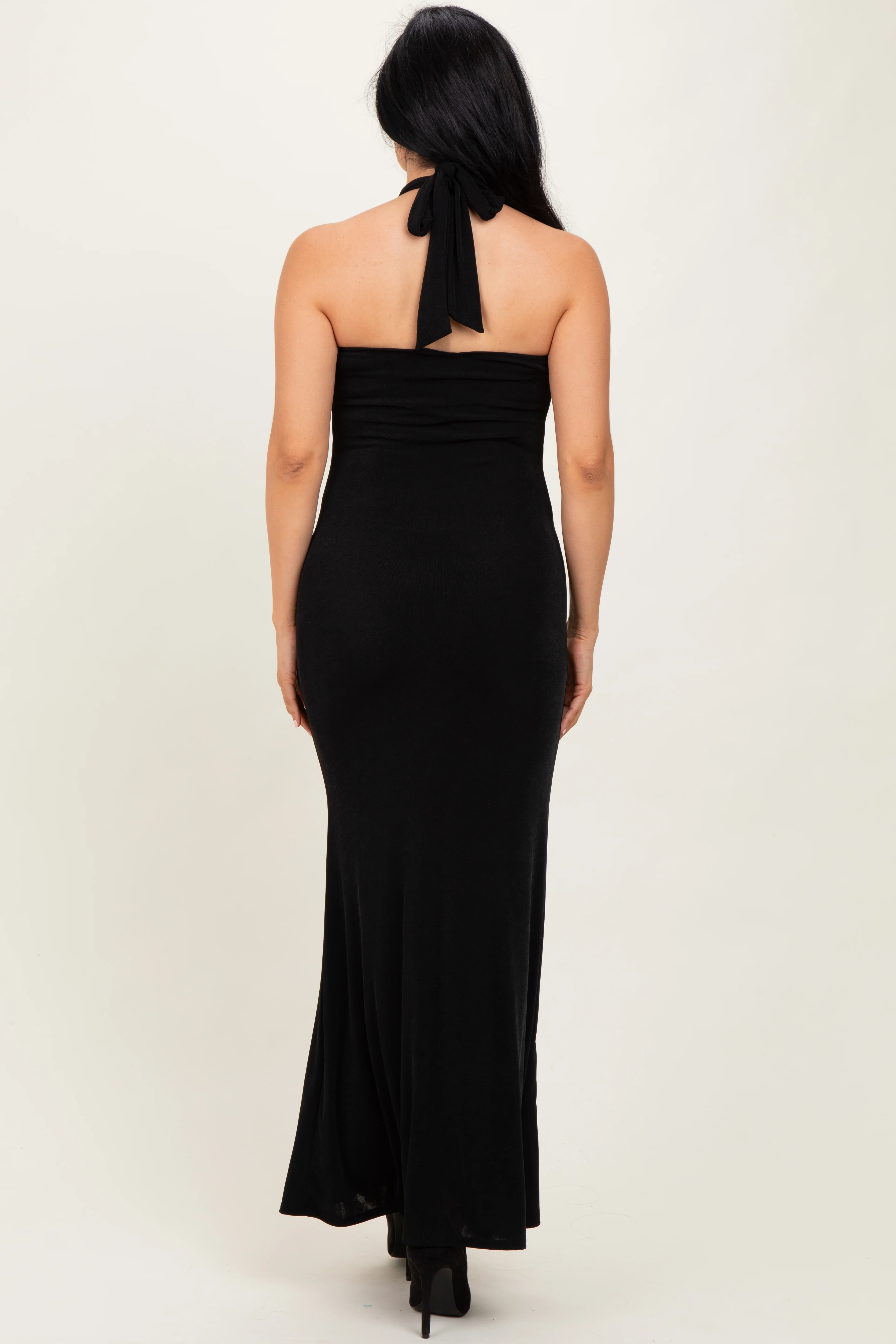 Black Halter Pendant Maxi Dress - Image 4