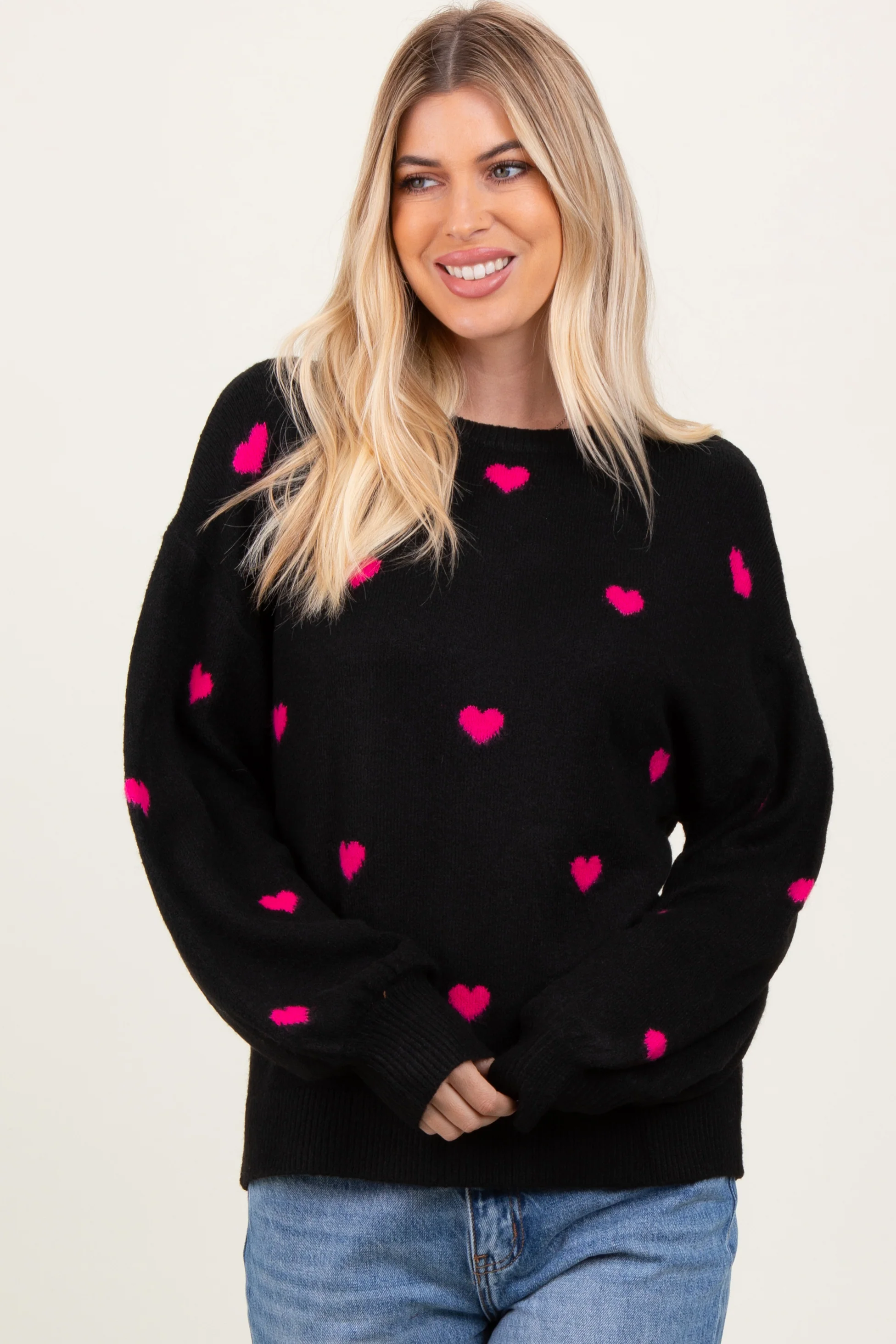 Black Heart Print Oversized Sweater - Image 2