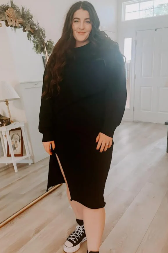 Black Knit Long Sleeve Crop Top Midi Skirt Set - Image 5