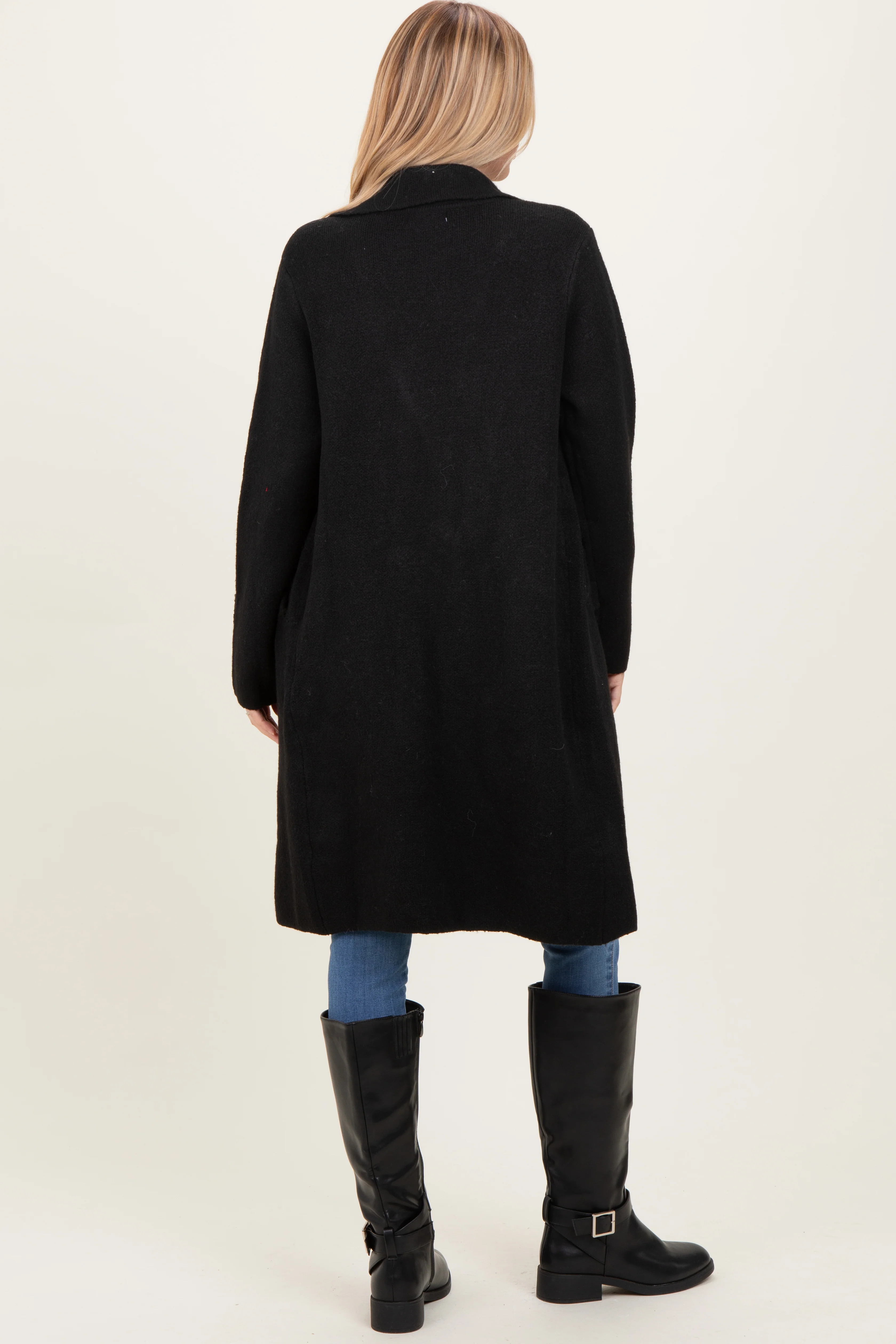 Black Knit Long Sweater Coat - Image 4