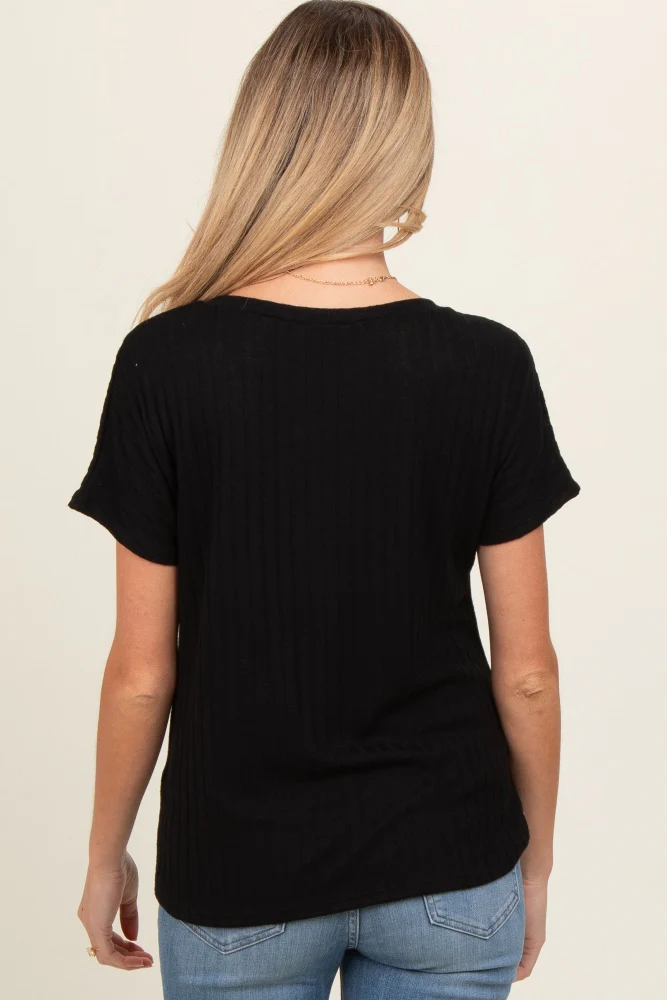 Black Knit Maternity Short Sleeve Top - Image 4