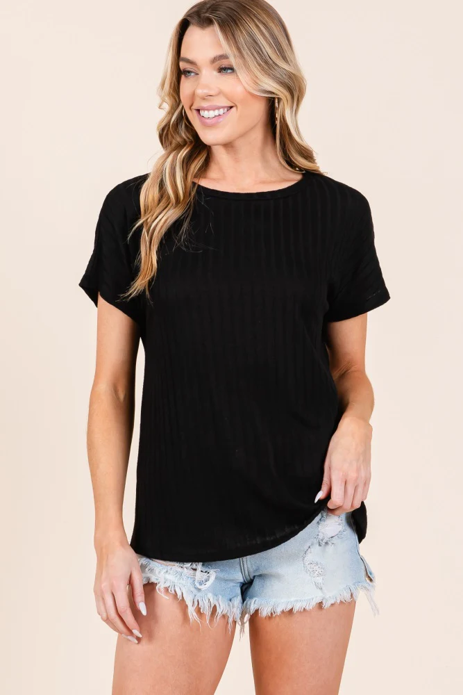 Black Knit Maternity Short Sleeve Top - Image 5
