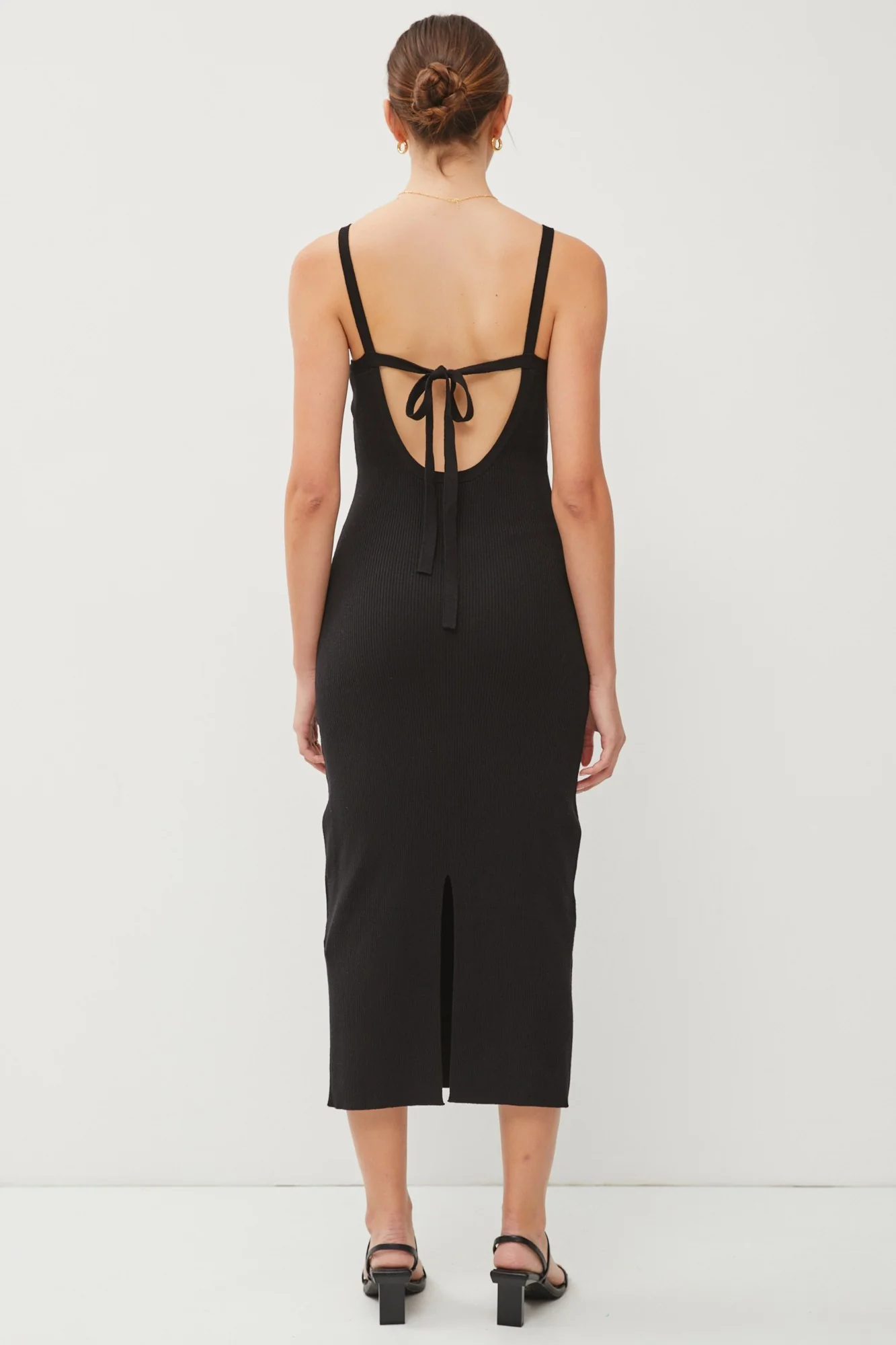Black Knit Open Tie Back Midi Dress - Image 3