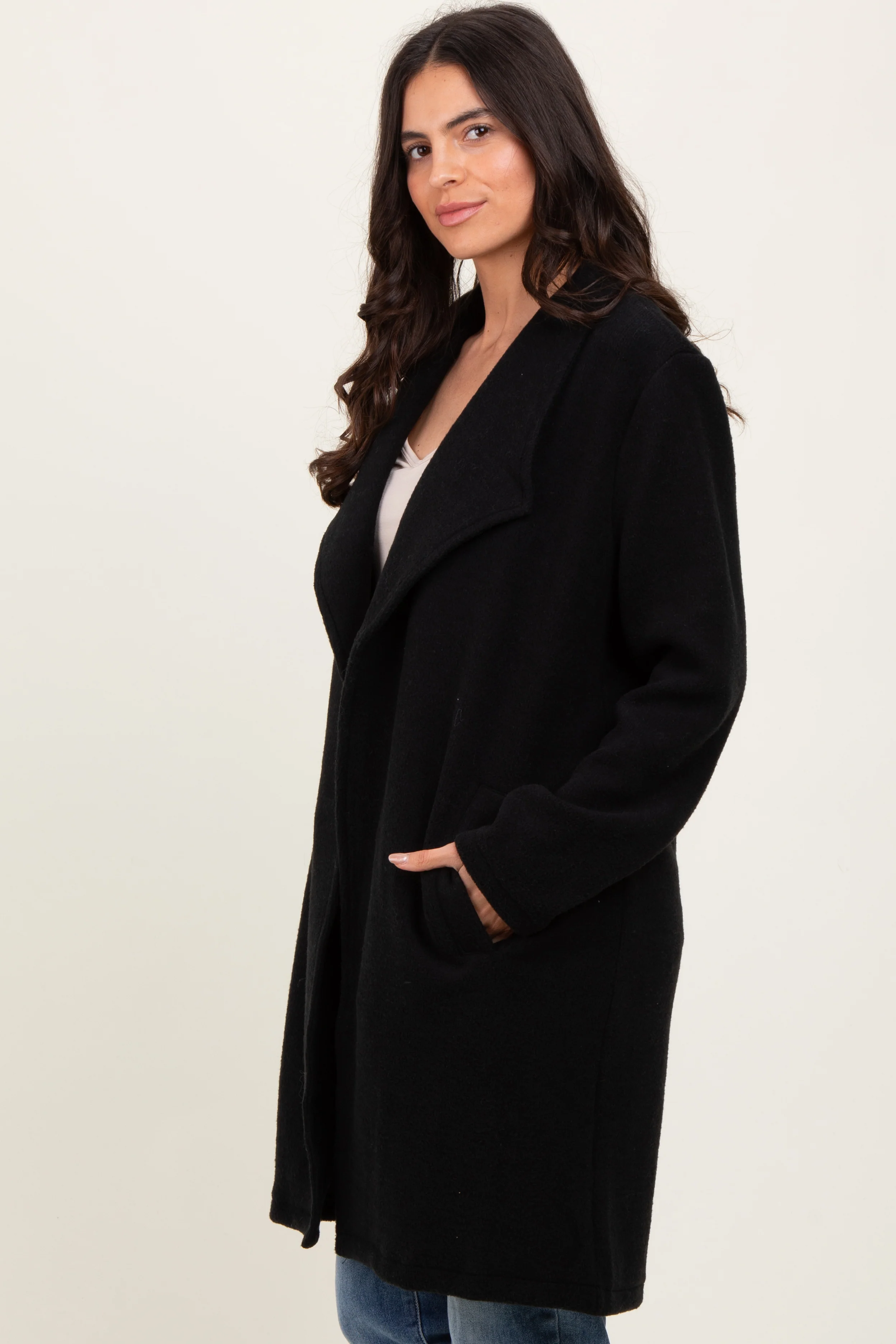 Black Knit Relaxed Fit Coat Jacket - Image 3