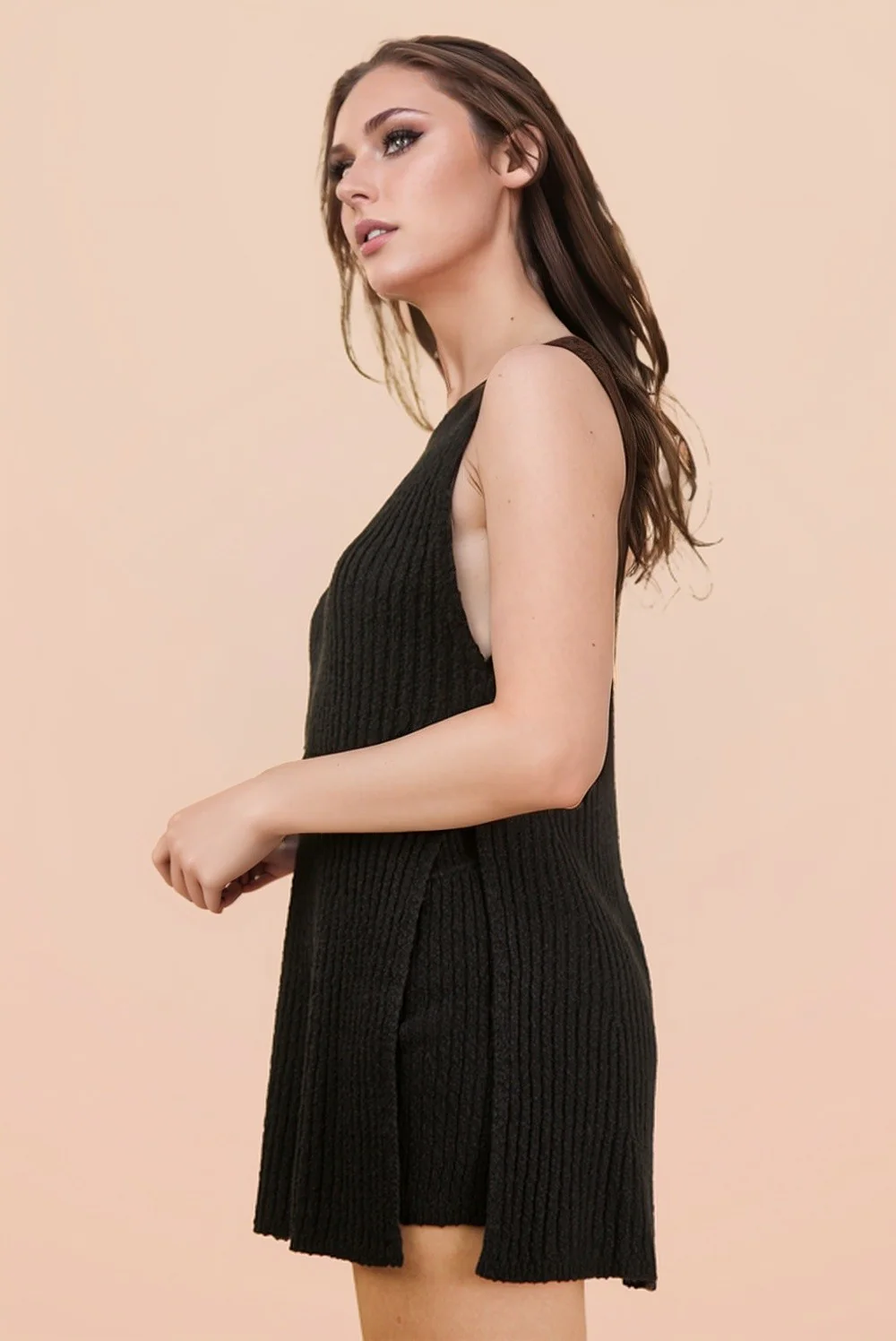 Black Knit Sleeveless Top Shorts Set - Image 3