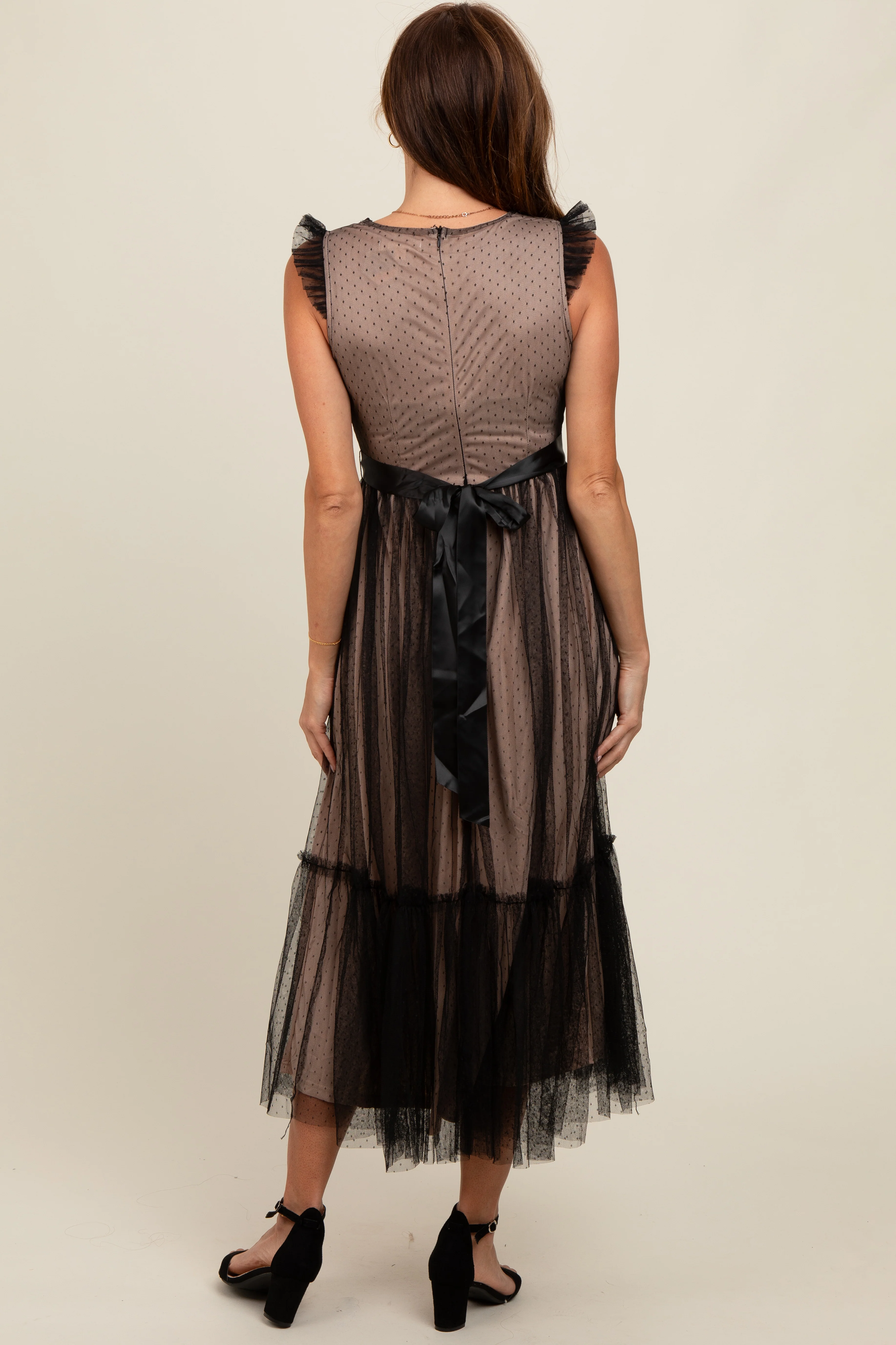 Black Lace Contrast Tulle Maxi Dress - Image 4