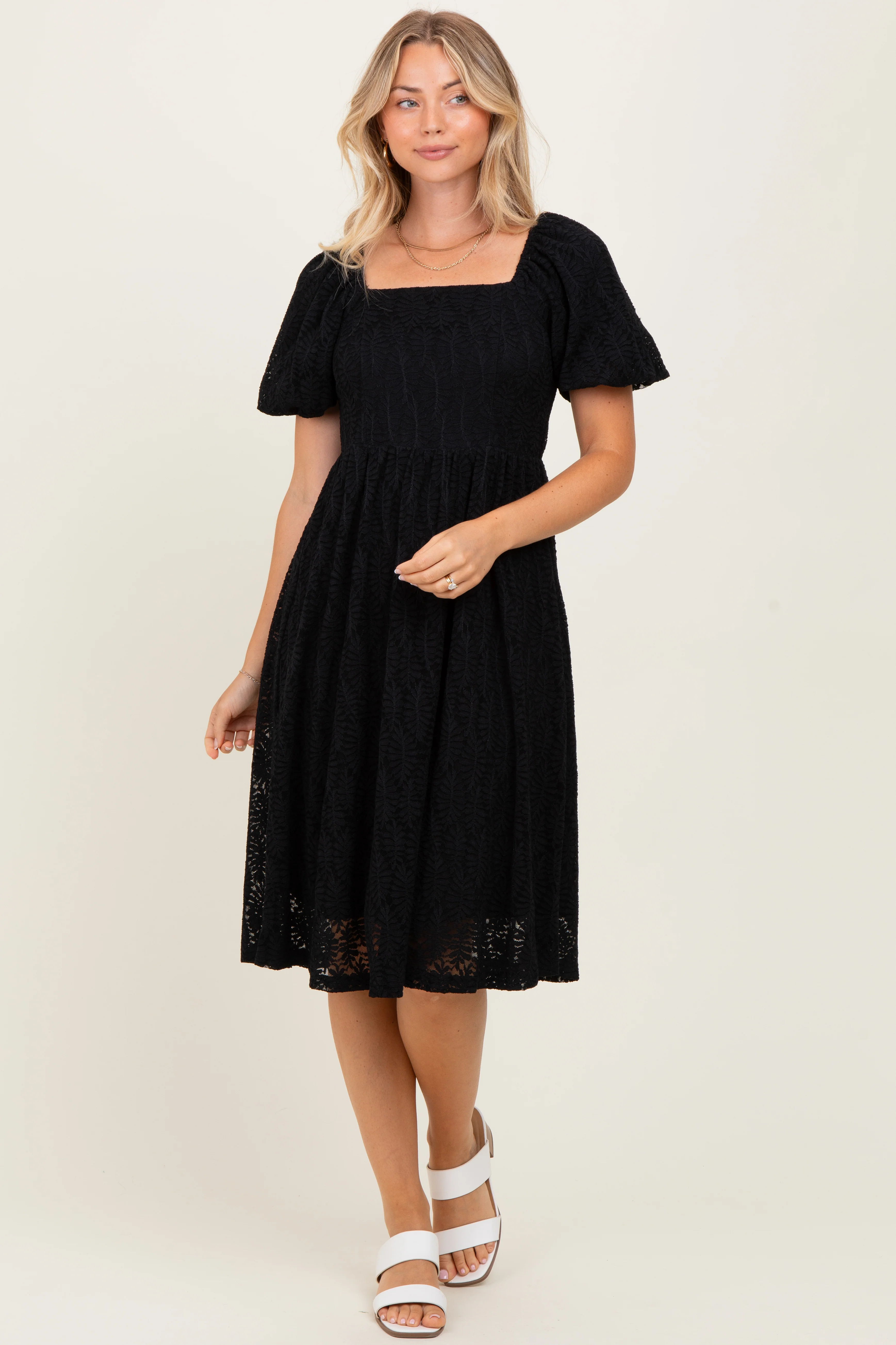 Black Lace Square Neck Maternity Dress - Image 3