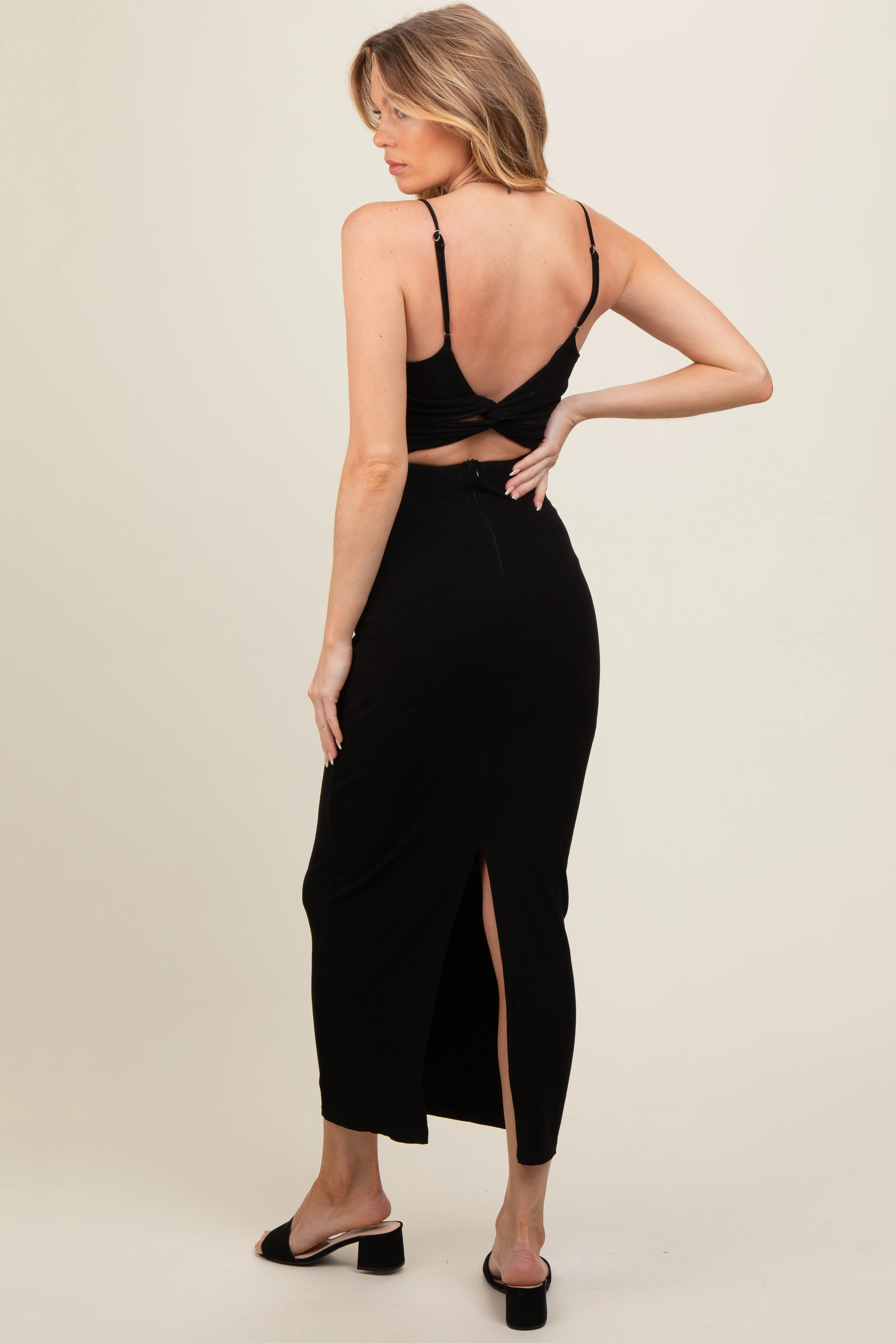Black Lace Trim Back Twist Maternity Dress - Image 3
