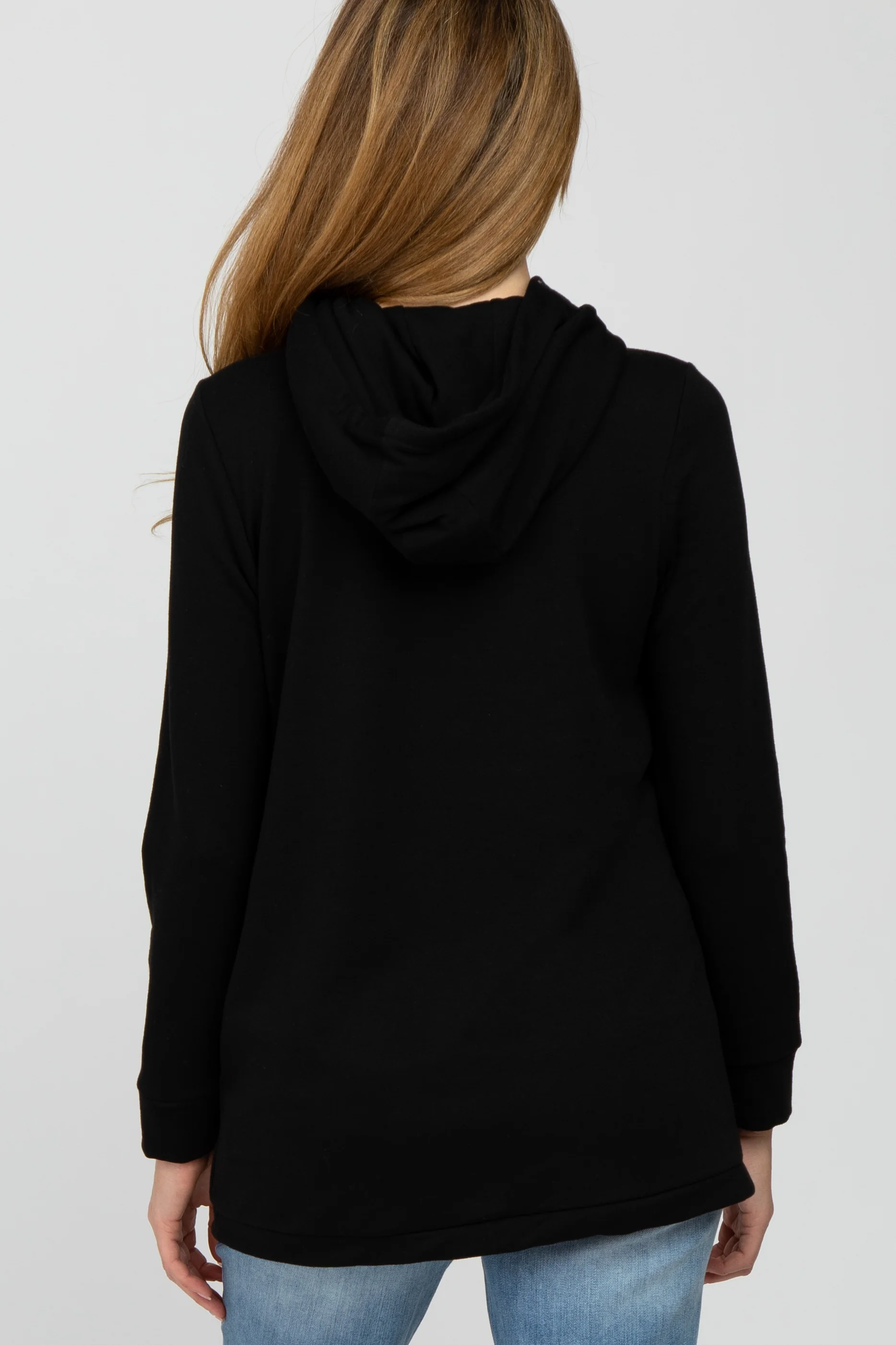 Black Layered Front Maternity/Nursing Fleece Hoodie - Image 4