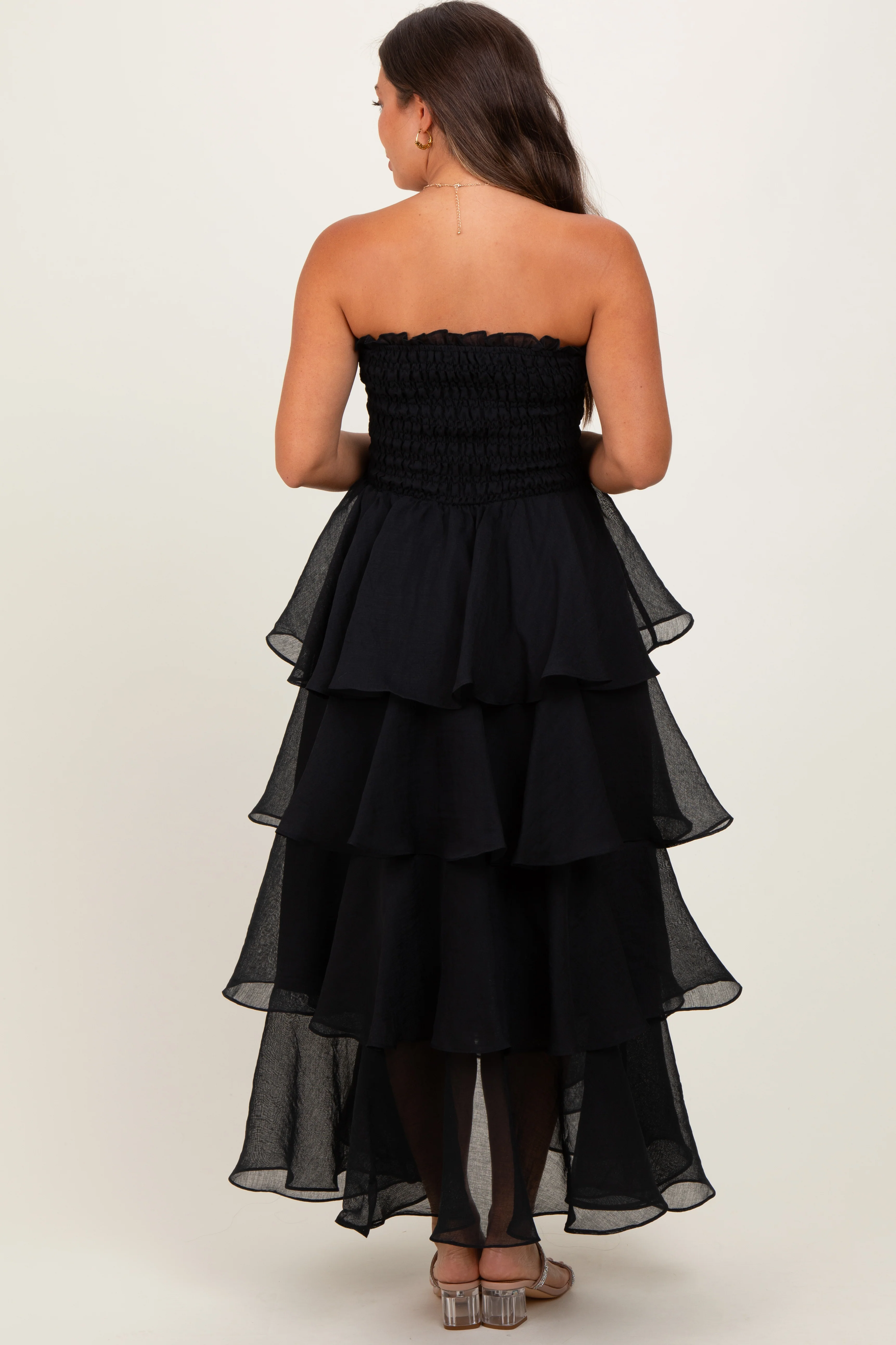 Black Layered Maternity Maxi Dress - Image 3