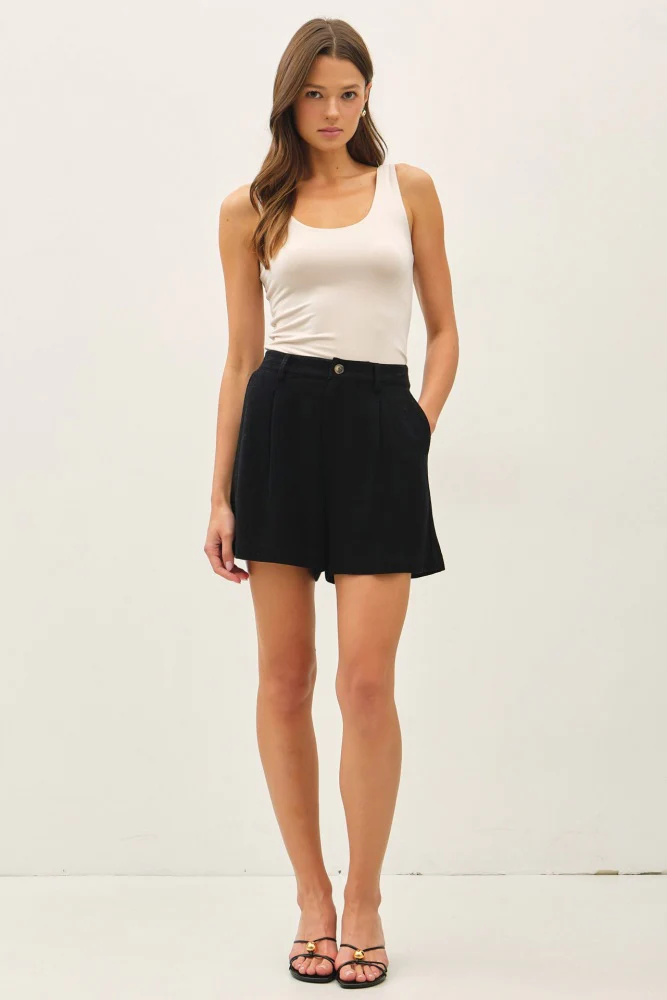 Black Linen Blend Shorts
