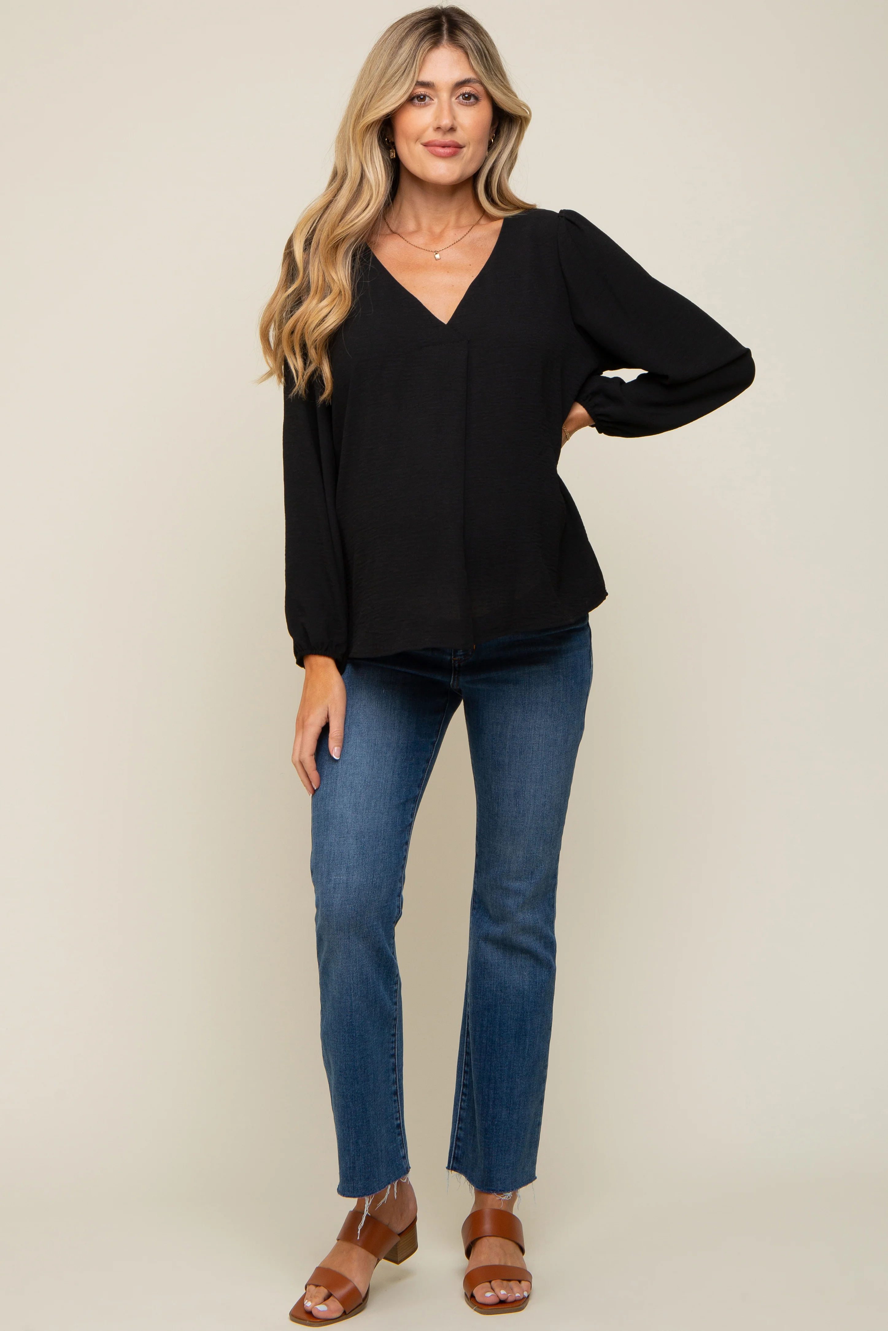 Black Long Puff Sleeve Maternity Blouse Top - Image 4
