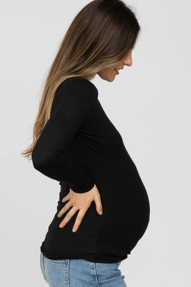 Black Long Sleeve Basic Maternity Top - Image 3