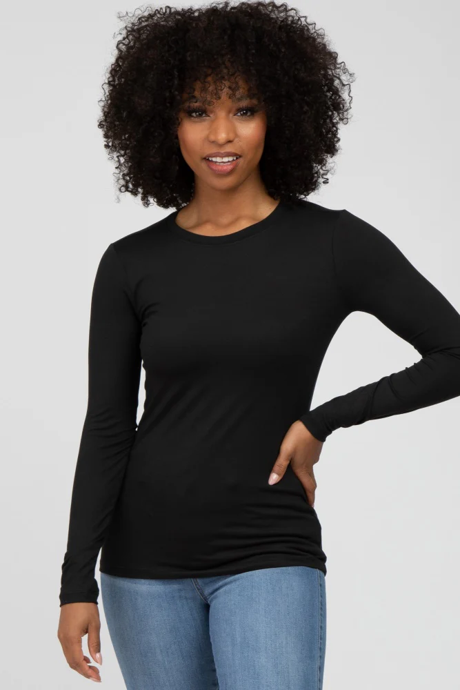 Black Long Sleeve Basic Maternity Top - Image 5