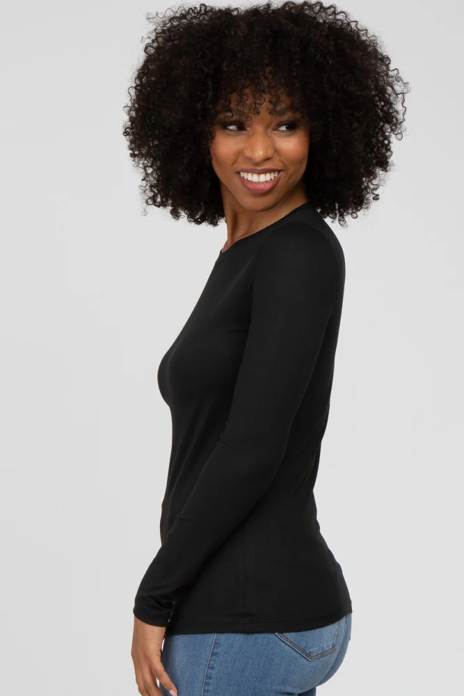 Black Long Sleeve Basic Top - Image 3