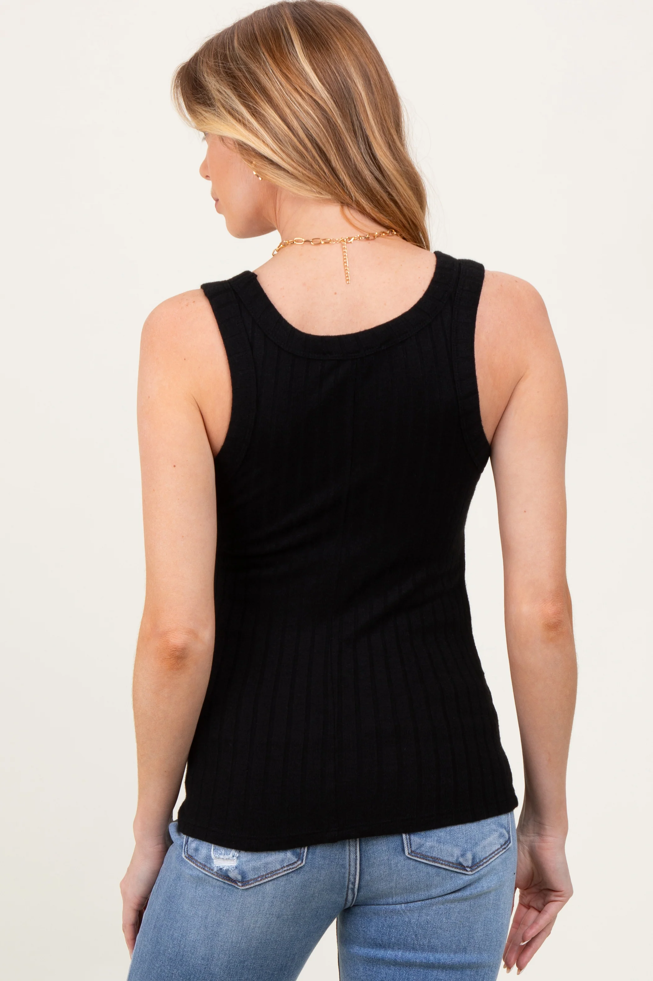 Black Melange Ribbed Fitted Maternity Tank Top - Image 4