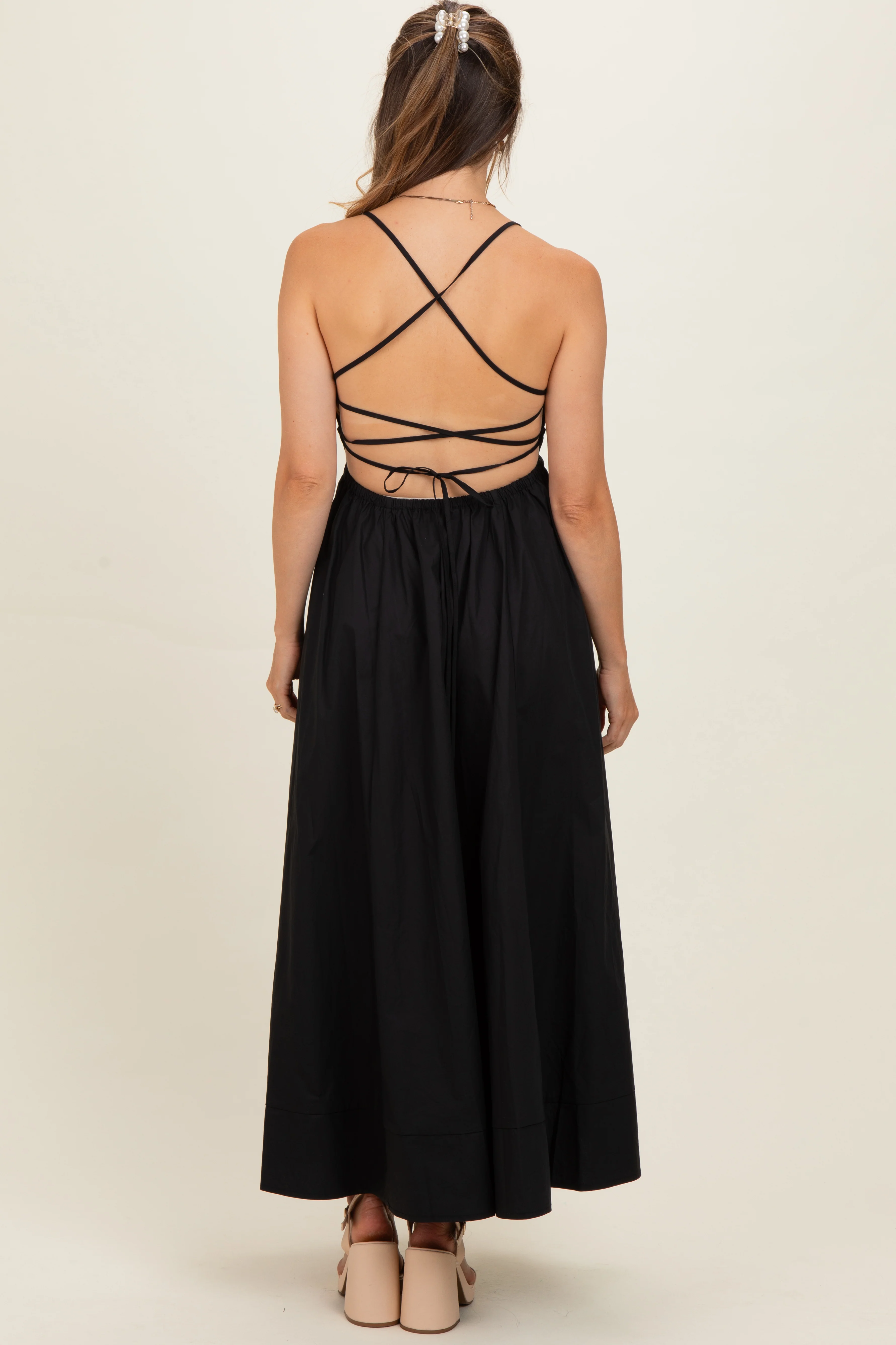 Black Midi Maternity Dress - Image 3