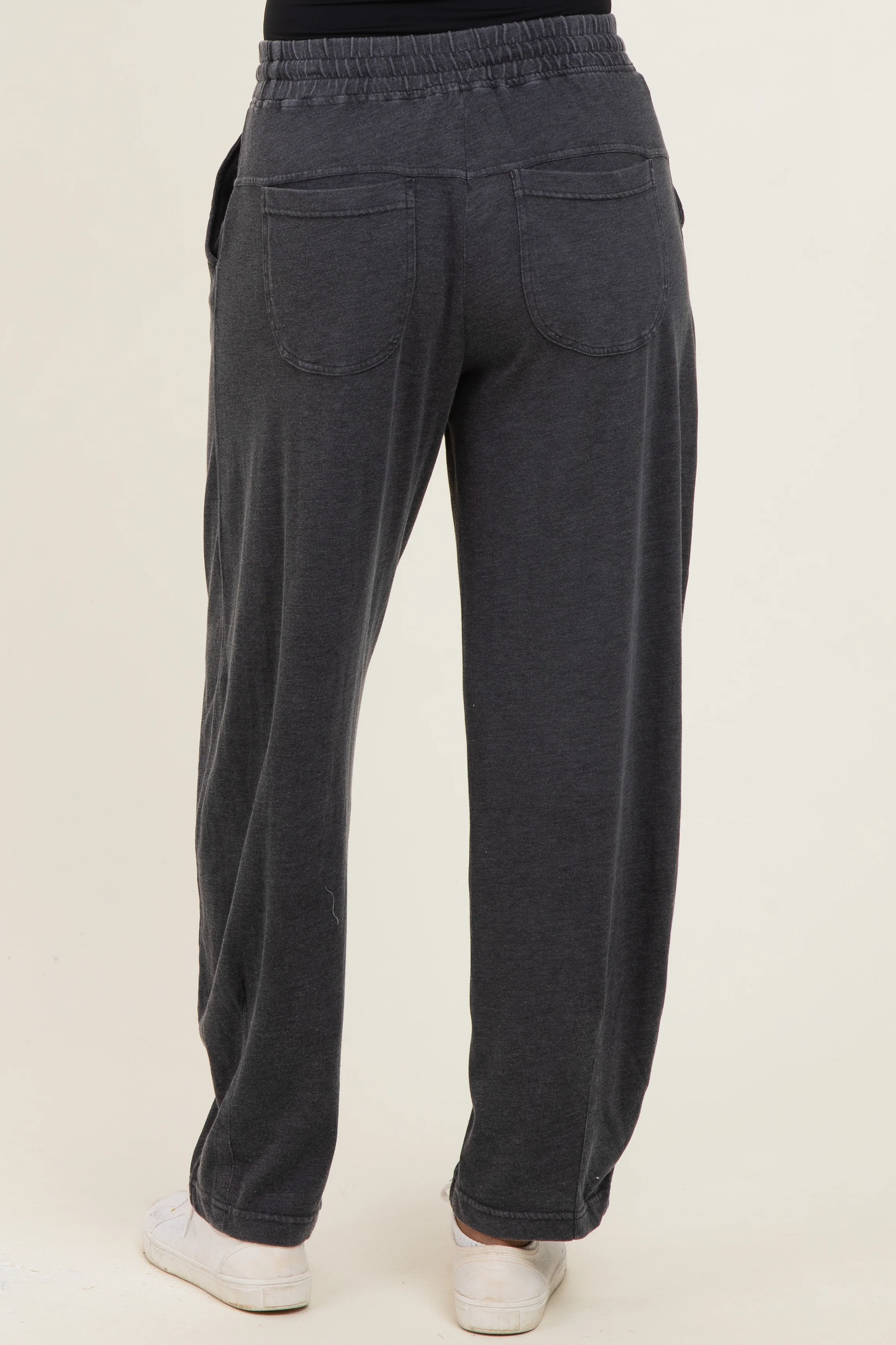 Black Mineral Wash Barrel Leg Lounge Pants - Image 4