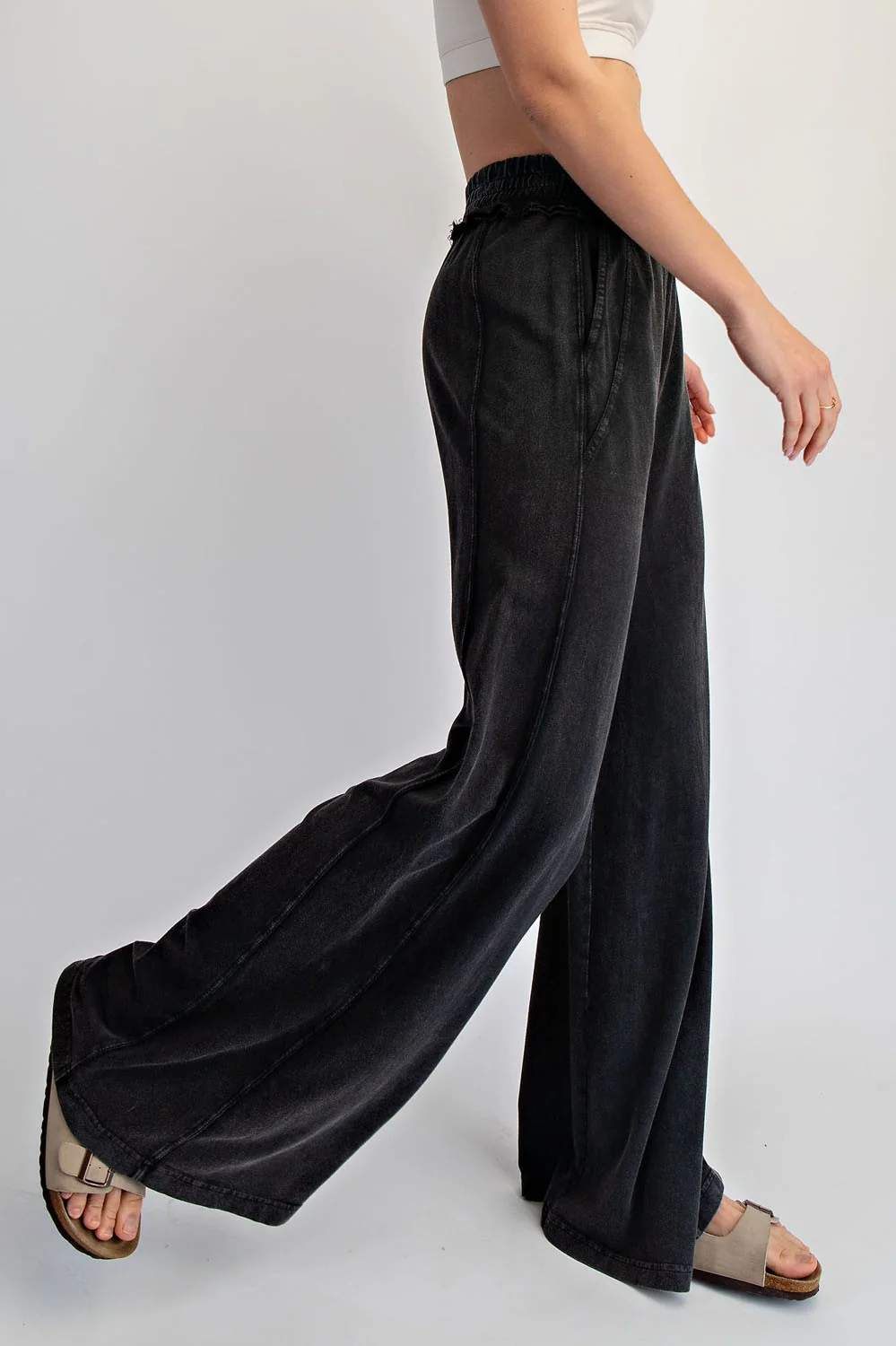 Black Mineral Wash Wide Leg Pants - Image 3