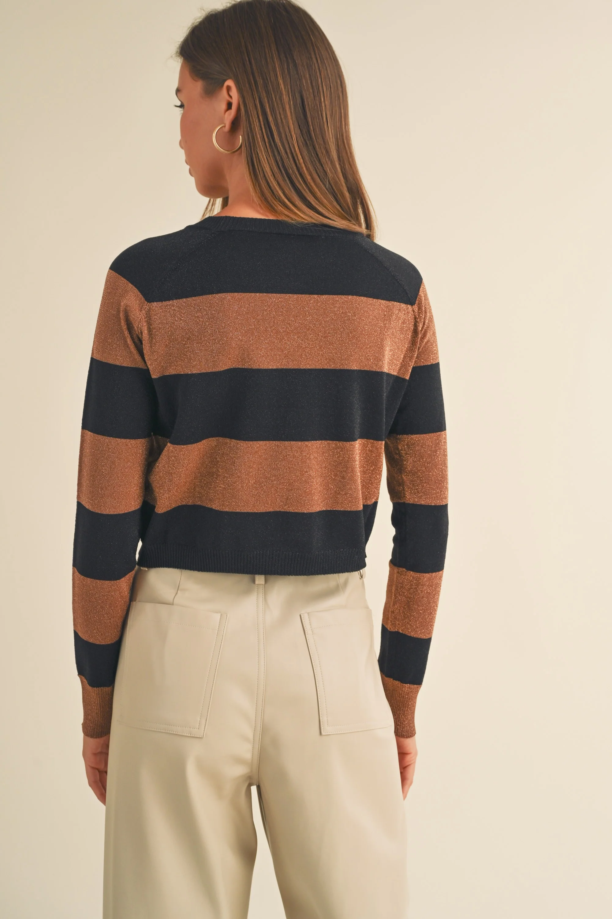 Black Mocha Color Blocked Knitted Top - Image 3