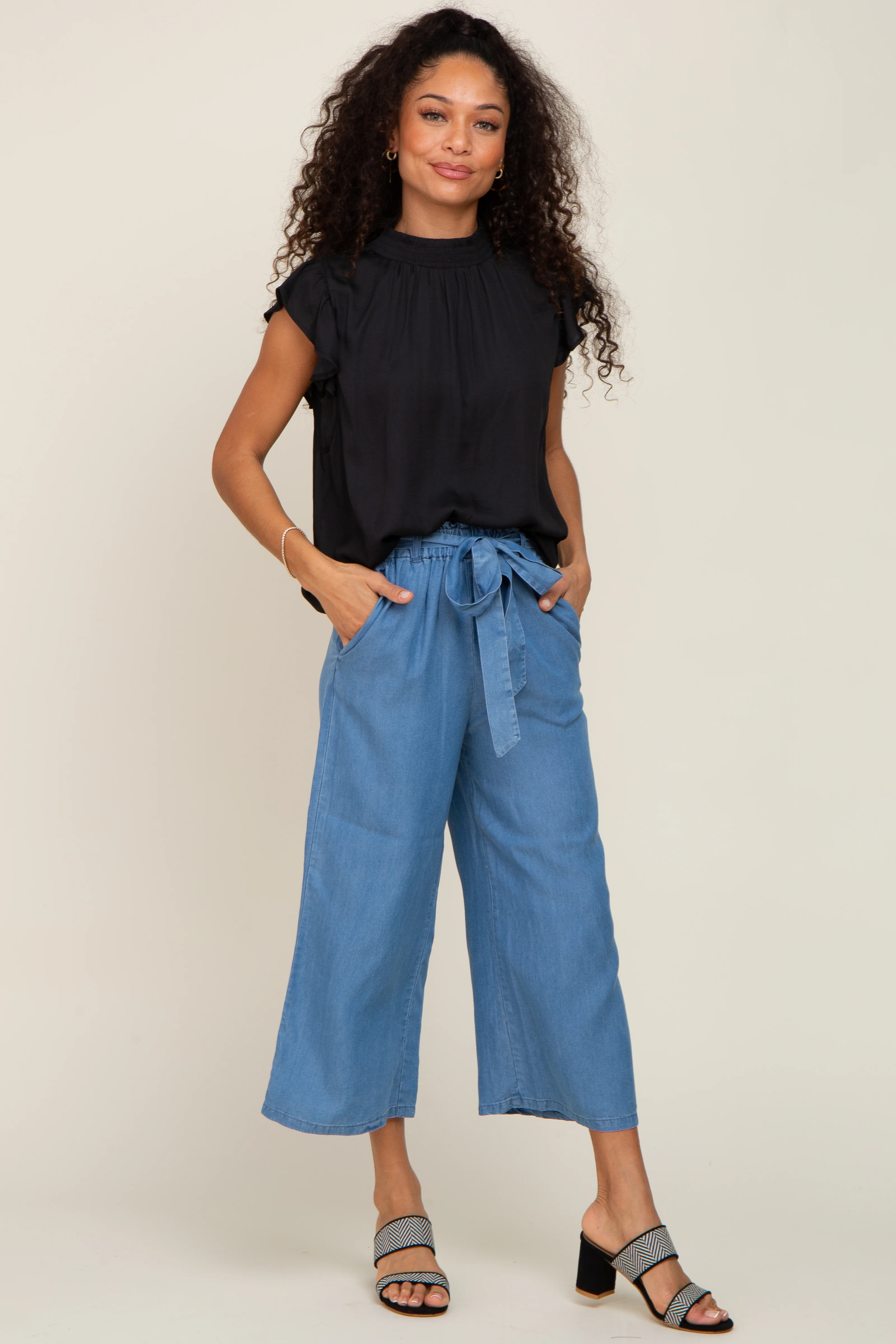 Black Mock Neck Flutter Maternity Blouse - Image 5