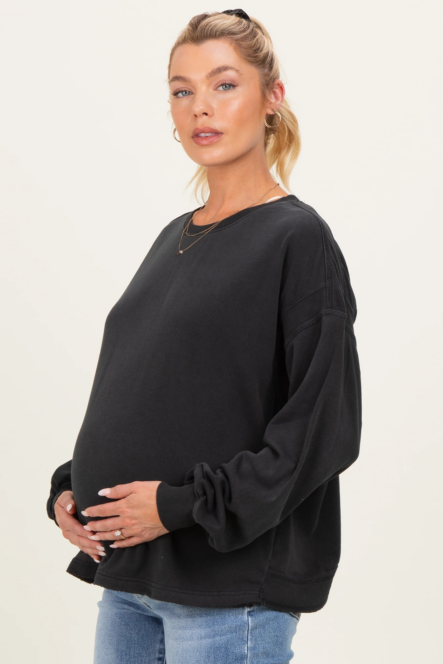 Black Oversized Cutout Back Maternity Sweatshirt - Image 3