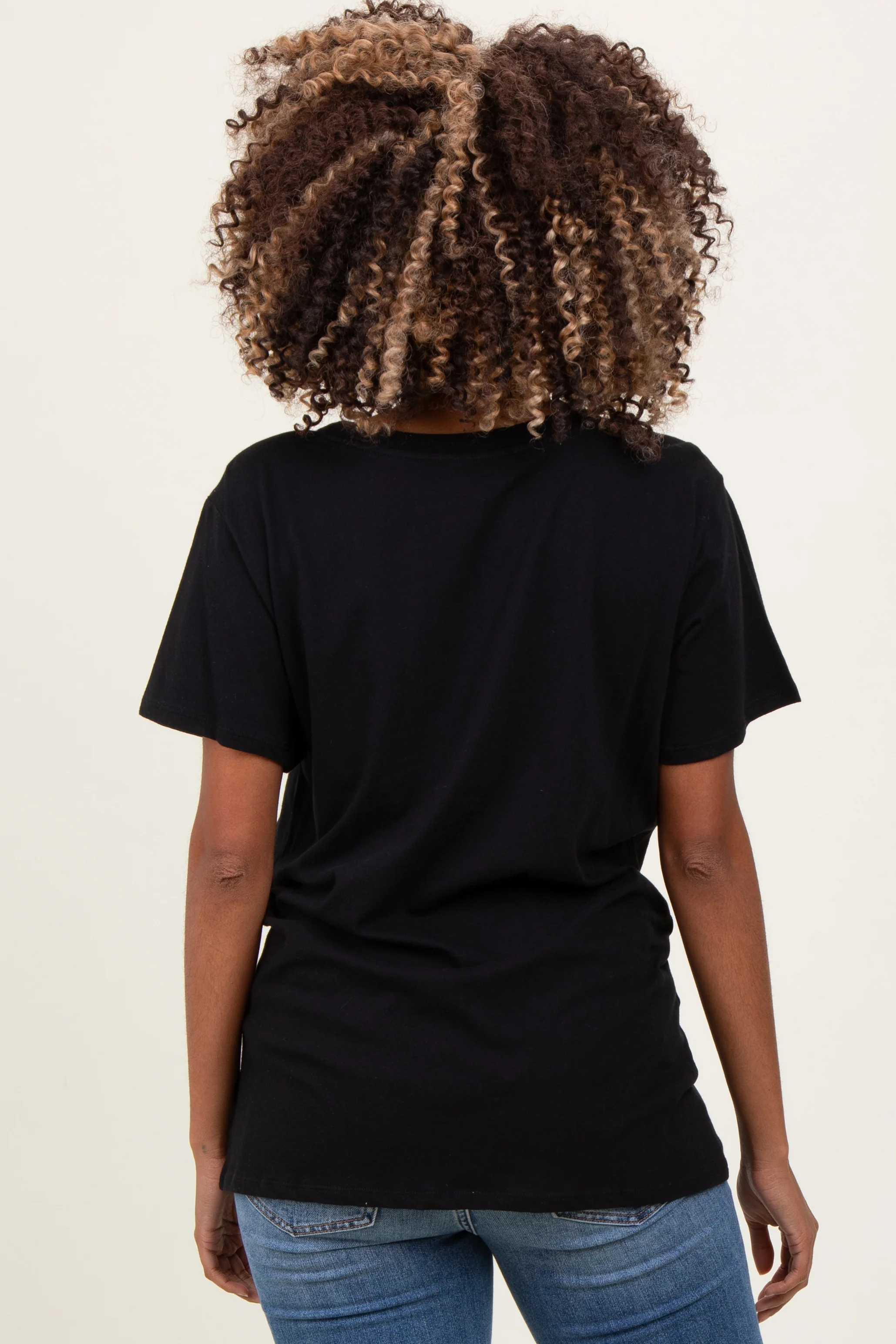 Black Oversized V-Neck Short Sleeve Maternity Tee - Image 4