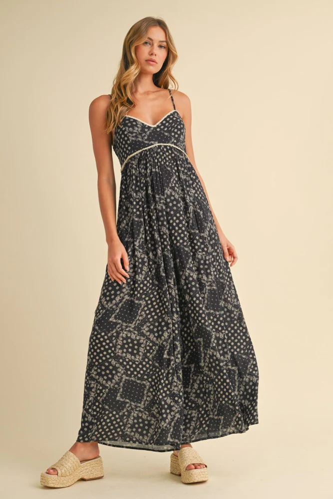 Black Paisley Printed Wide Relaxed Fit Jumpsuit - Image 2