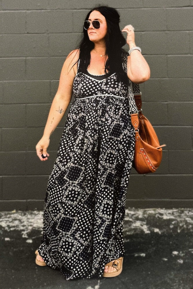 Black Paisley Printed Wide Relaxed Fit Jumpsuit - Image 5