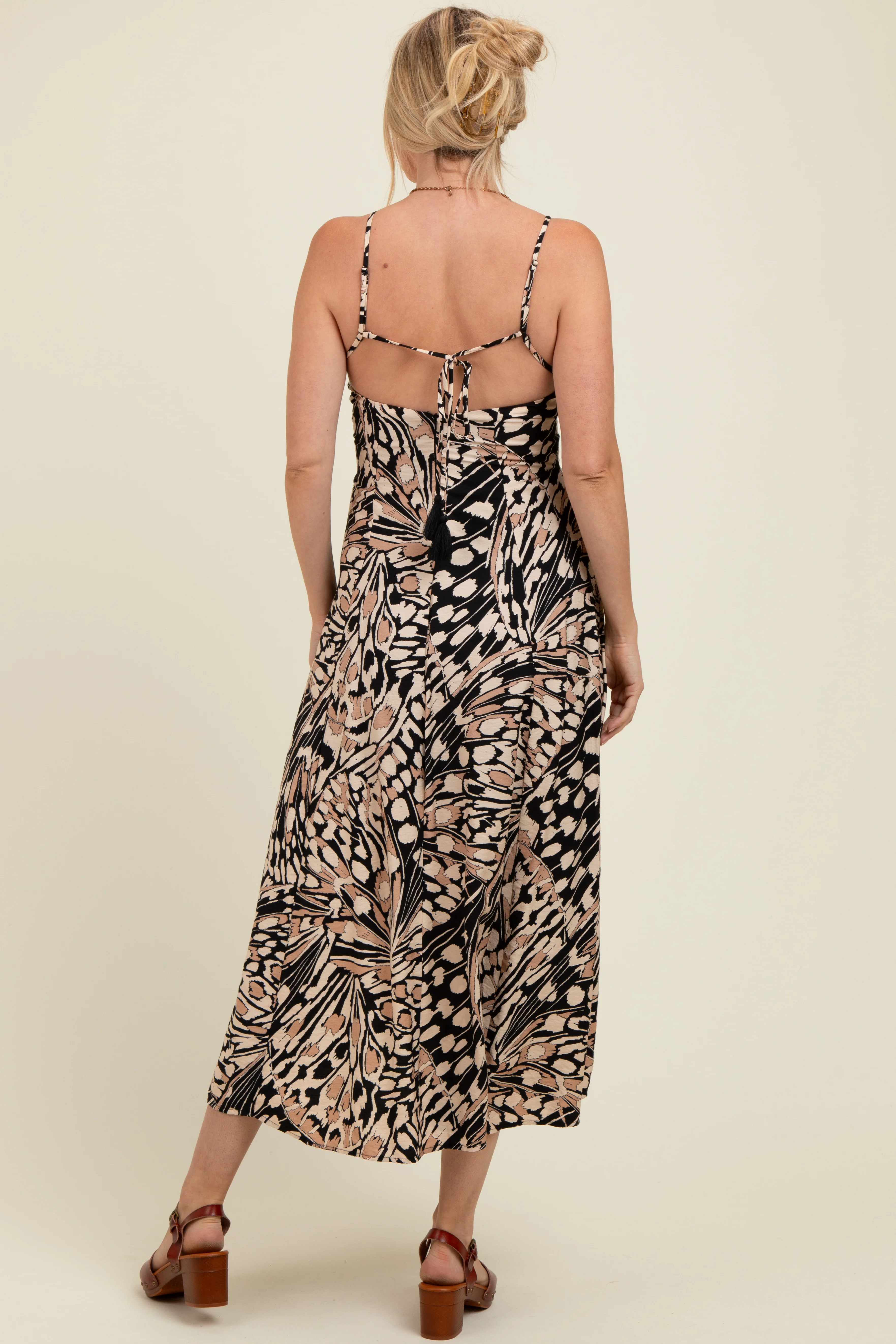 Black Printed Open Back Maternity Maxi Dress - Image 4